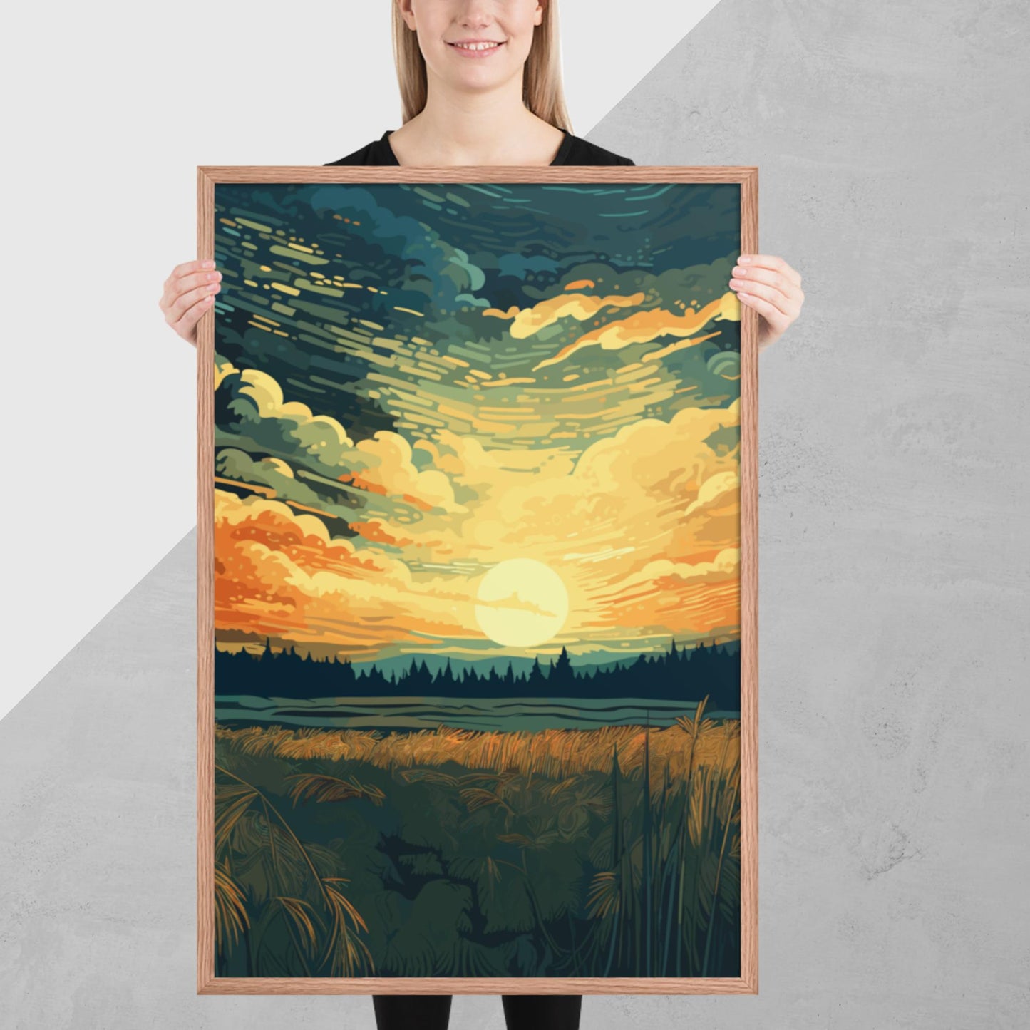 Crop Field Sunset Framed Poster
