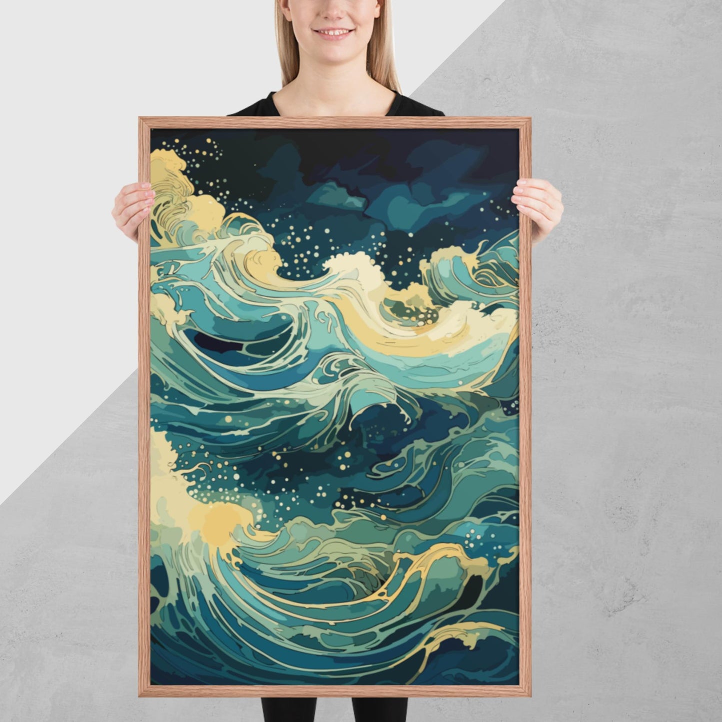 Nighttime Ocean Waves Framed Poster