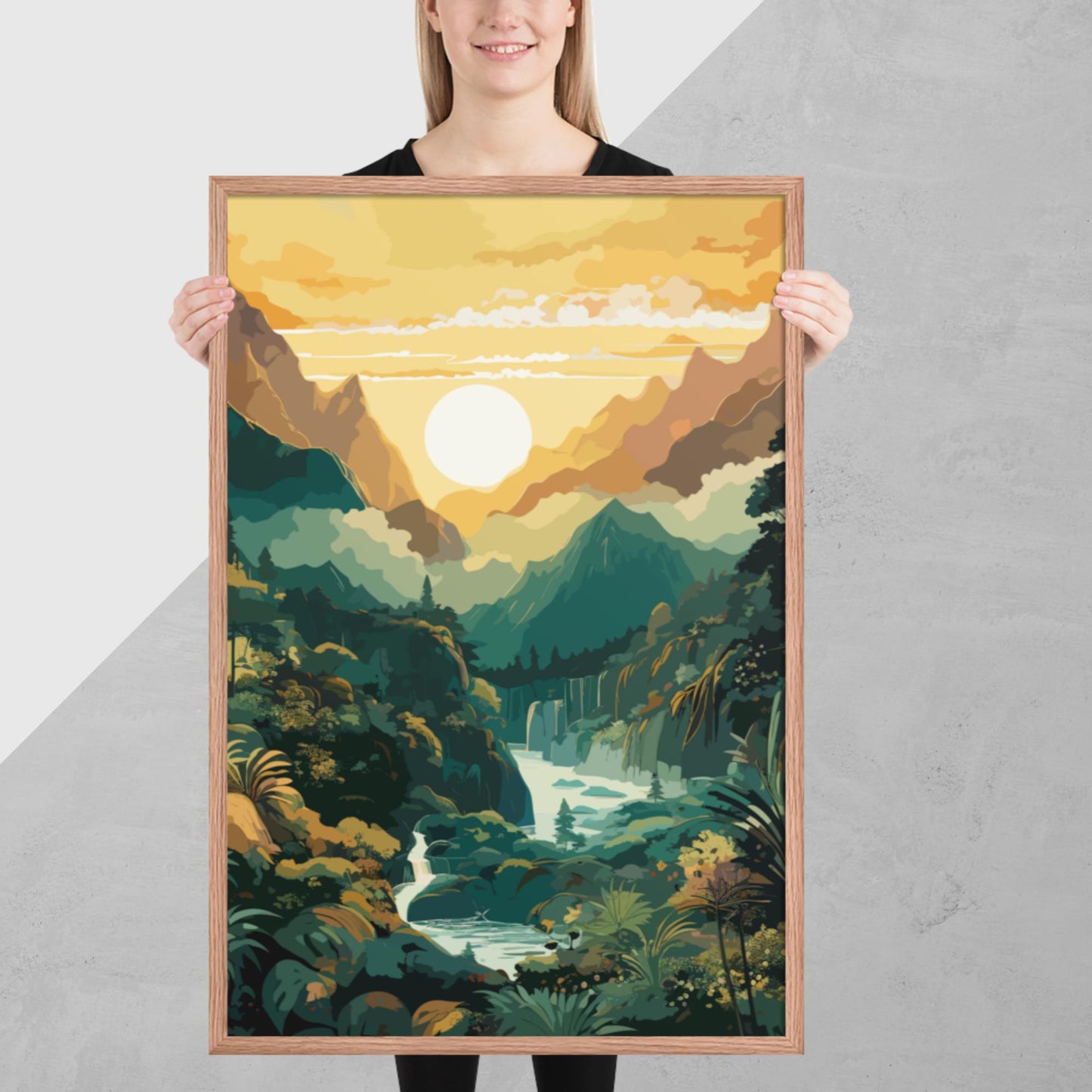 Mountainous Rainforest River Framed Poster