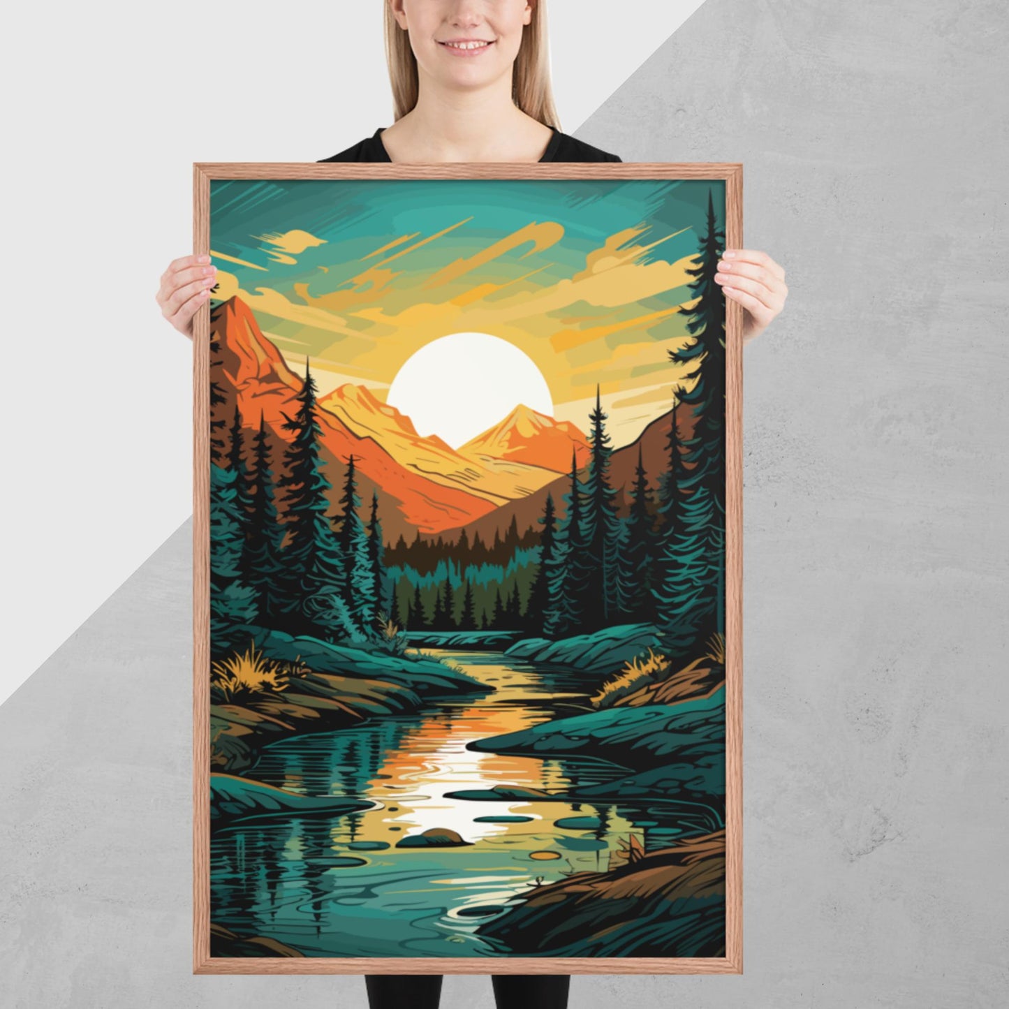 Forest Mountain River Framed Poster