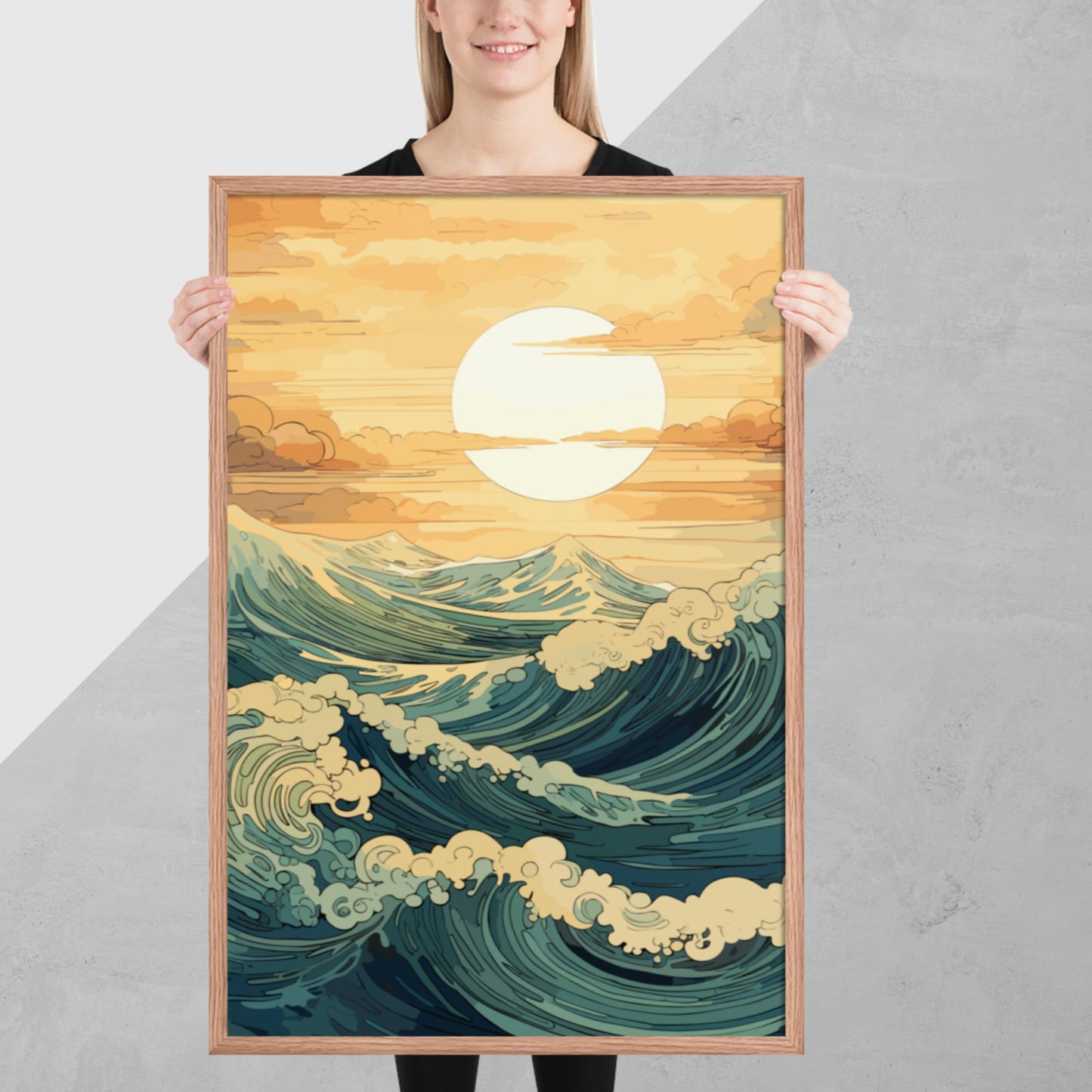 Wavy Sea Sunset Framed Poster