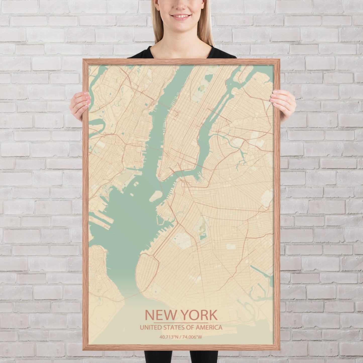 New York Vintage Style Framed Map