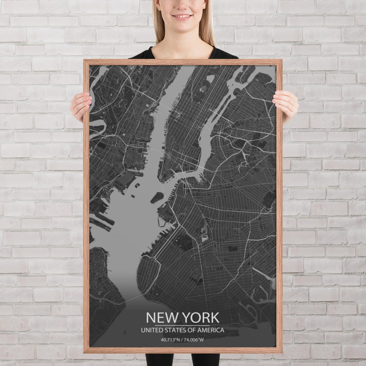 New York Dark Grey Framed Map