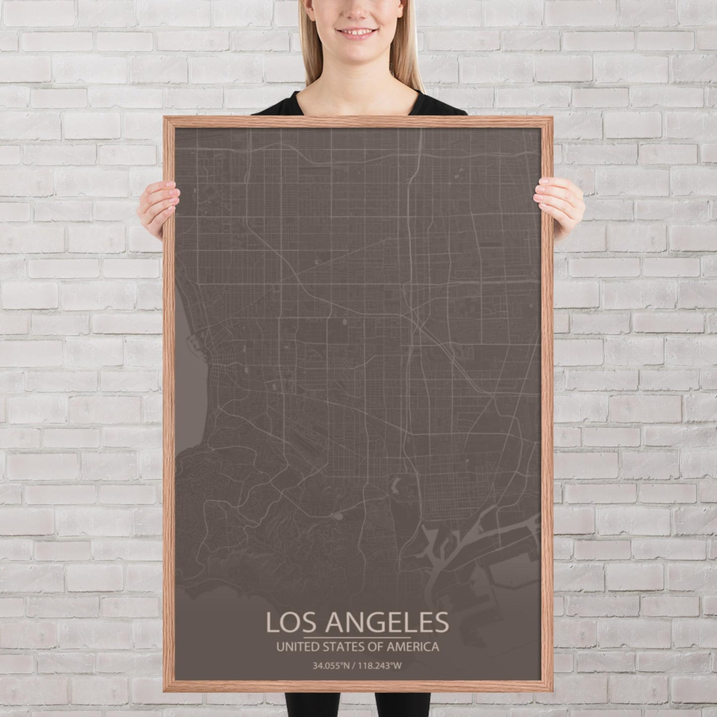 Los Angeles Brown and Grey Framed Map