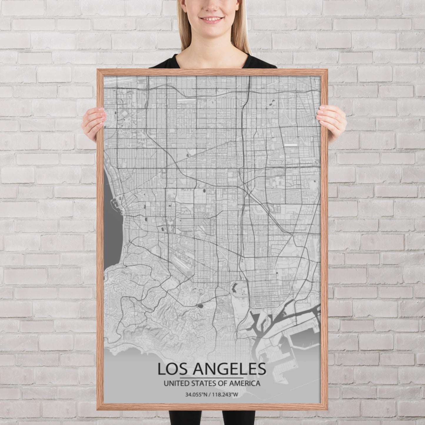 Los Angeles Light Grey Framed Map