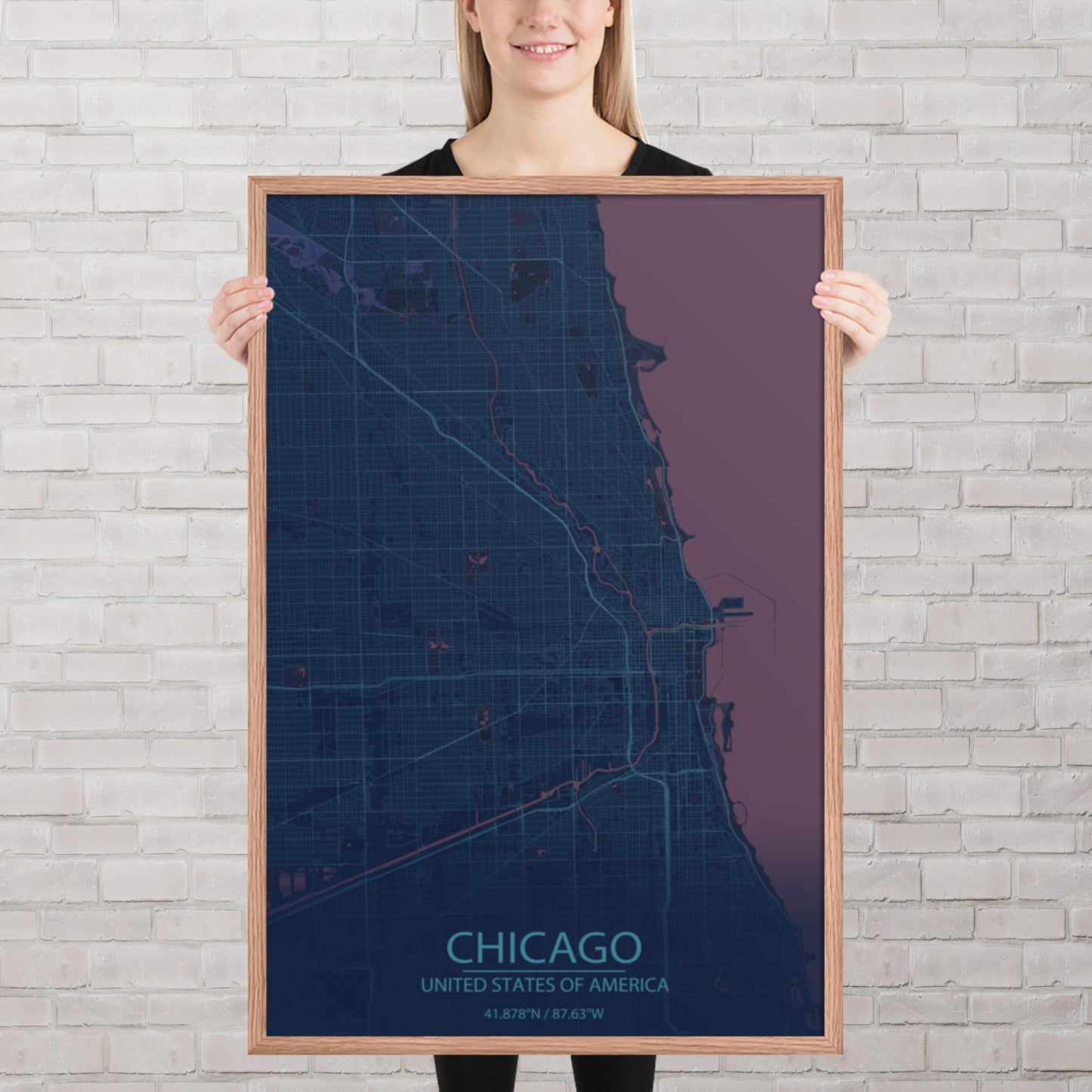 Chicago Blue and Purple Framed Map