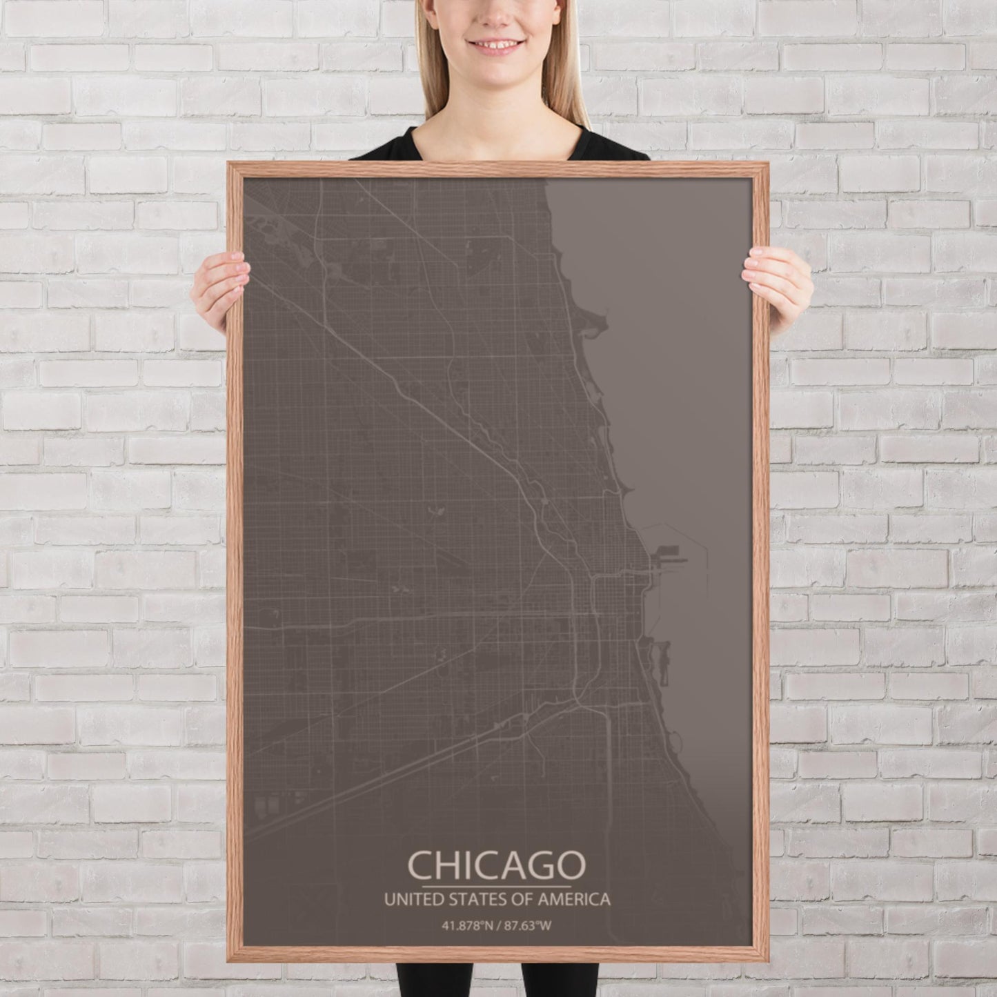 Chicago Brown and Grey Framed Map