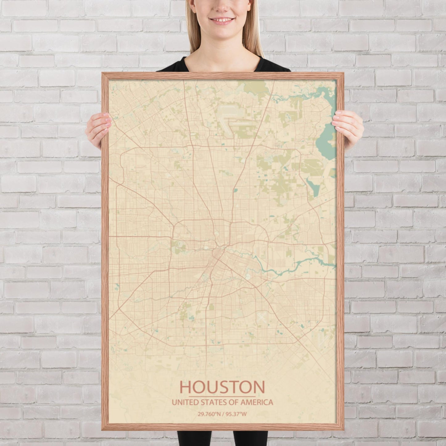 Houston Vintage Style Framed Map