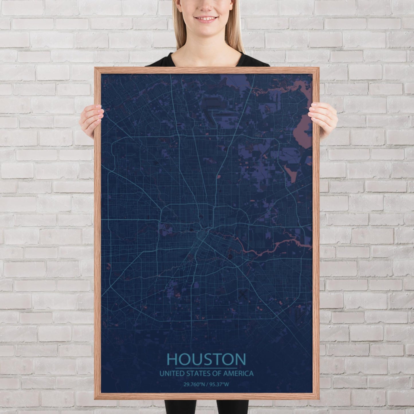 Houston Blue and Purple Framed Map