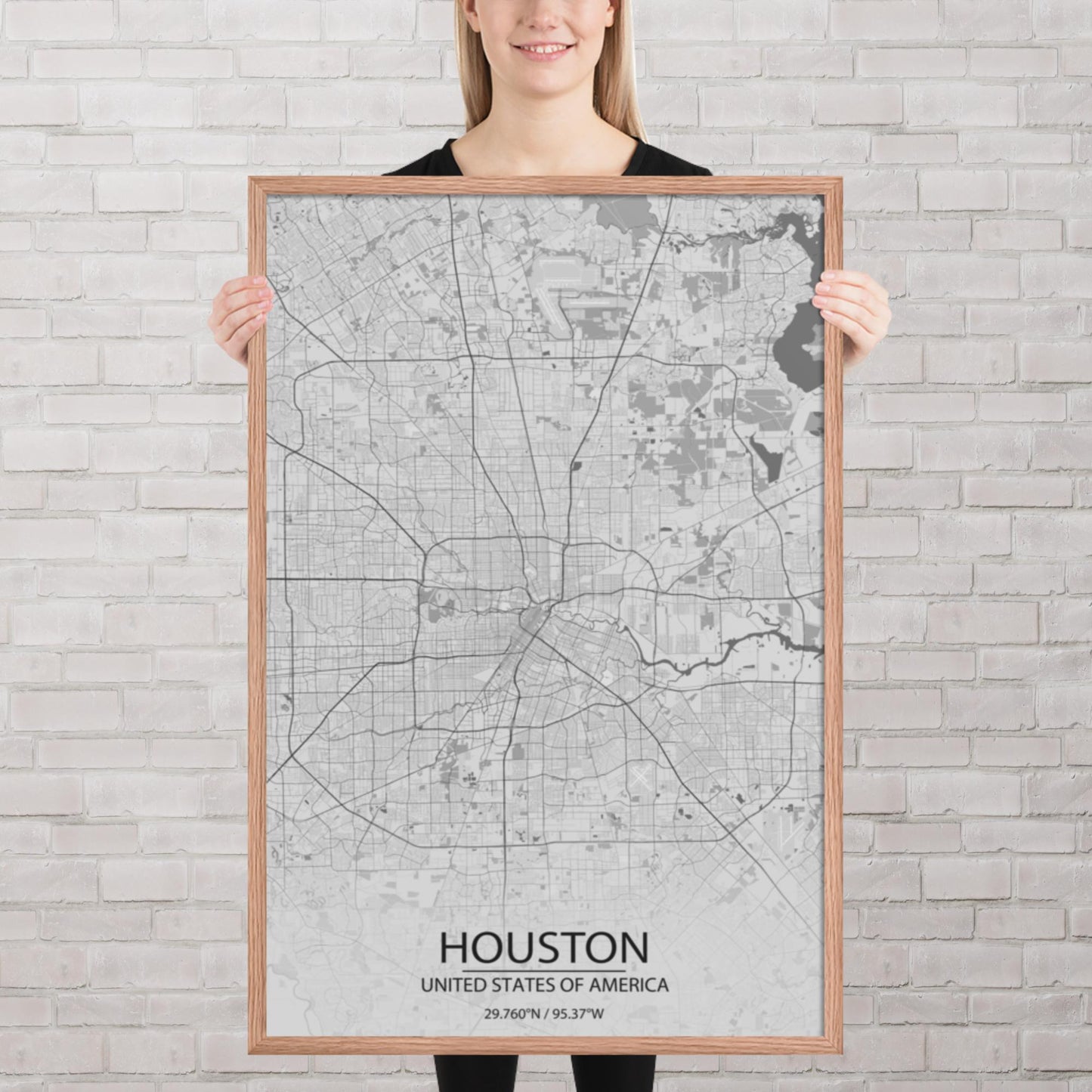 Houston Light Grey Framed Map