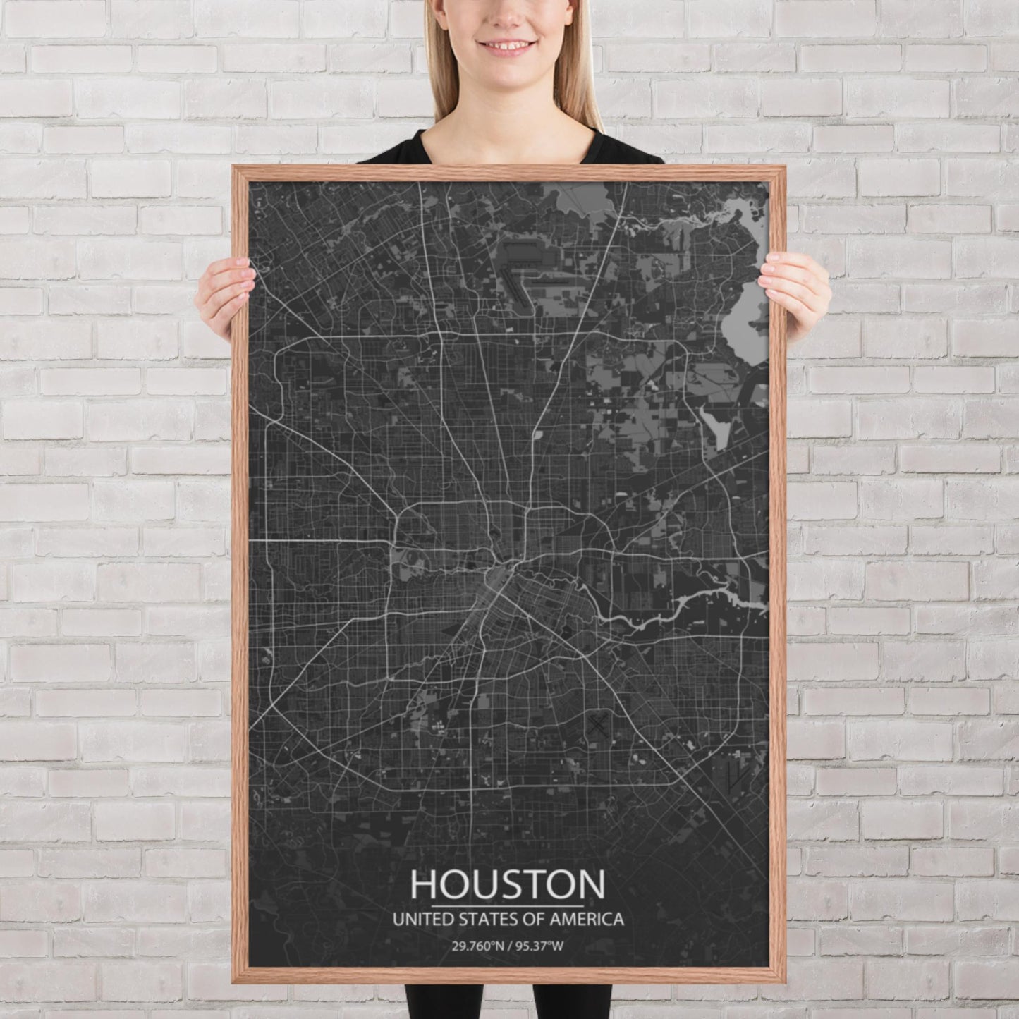 Houston Dark Grey Framed Map