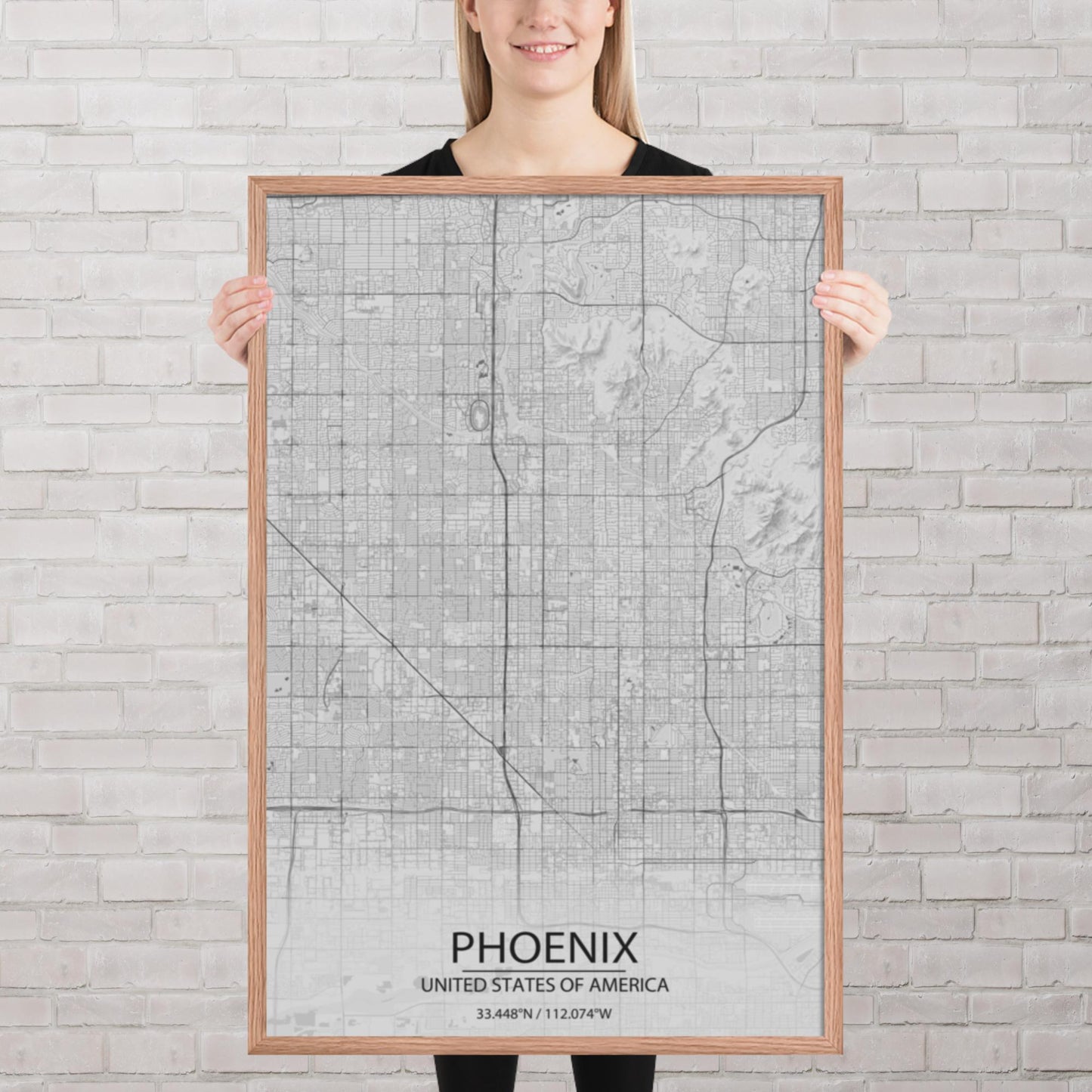 Phoenix Light Grey Framed Map
