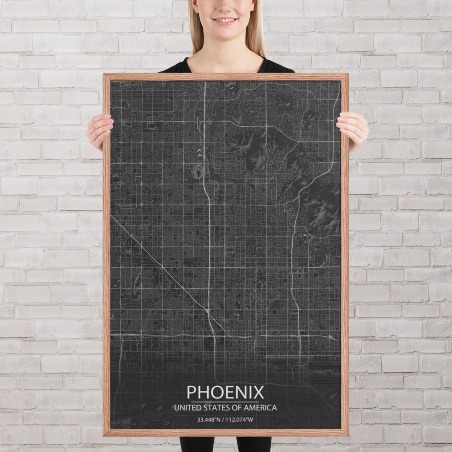 Phoenix Dark Grey Framed Map