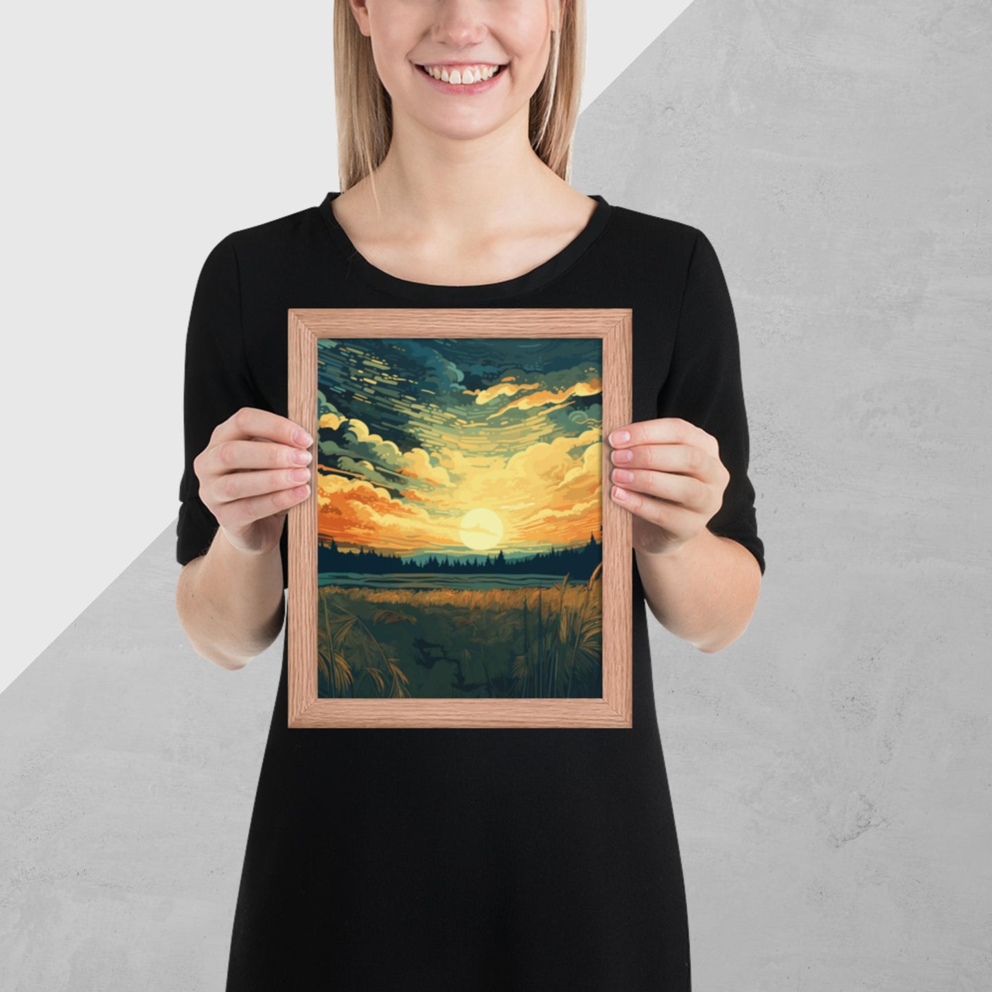 Crop Field Sunset Framed Poster
