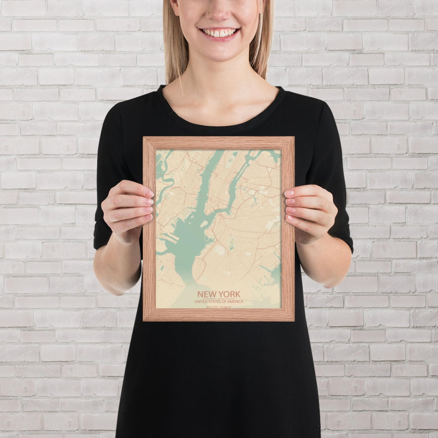New York Vintage Style Framed Map
