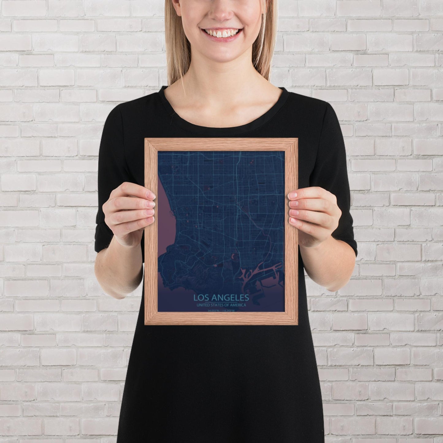 Los Angeles Blue and Purple Framed Map