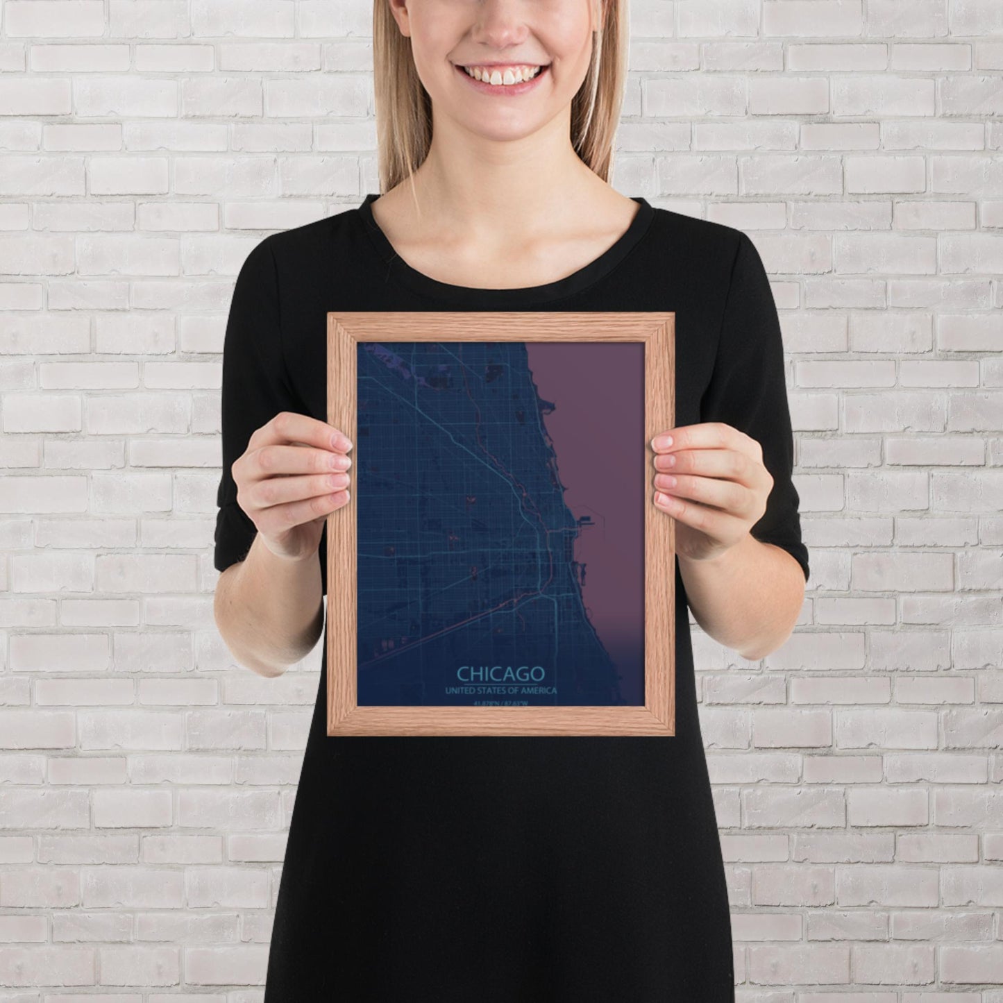 Chicago Blue and Purple Framed Map