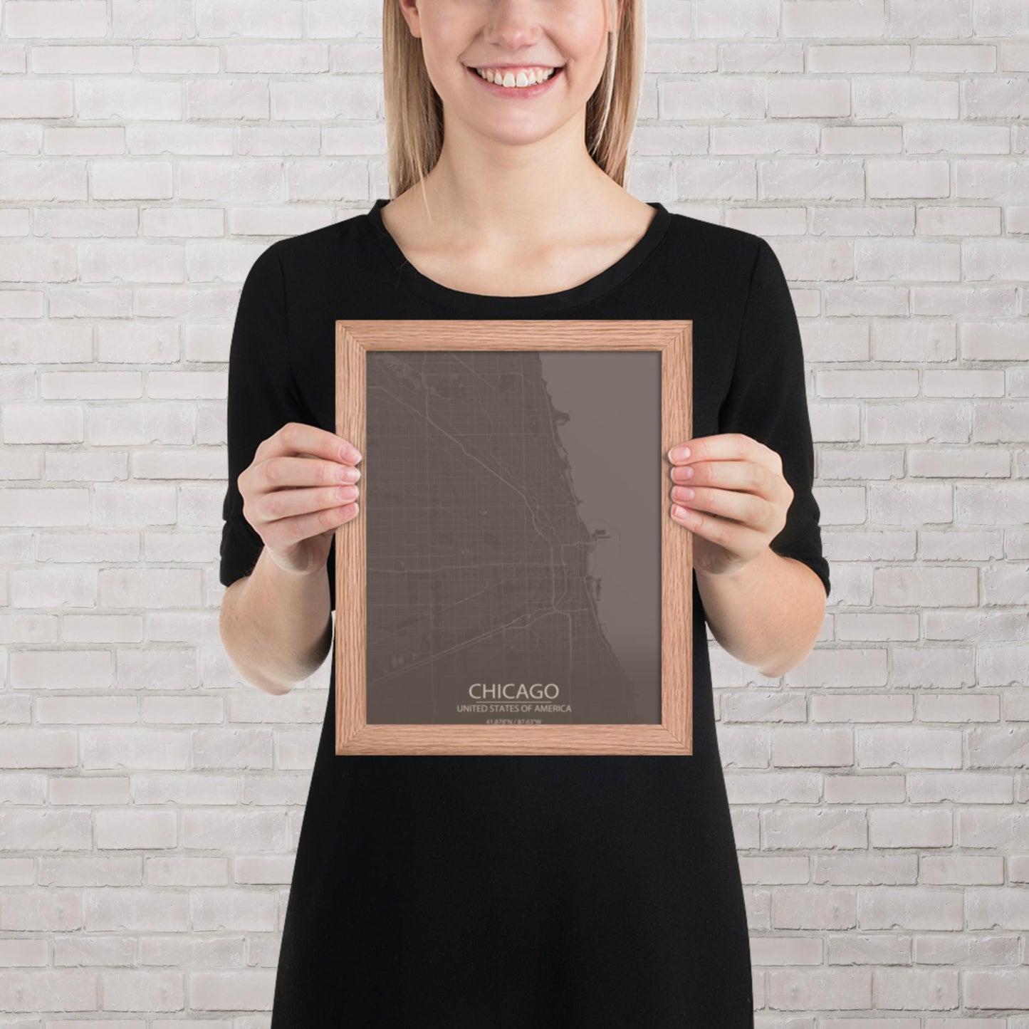 Chicago Brown and Grey Framed Map