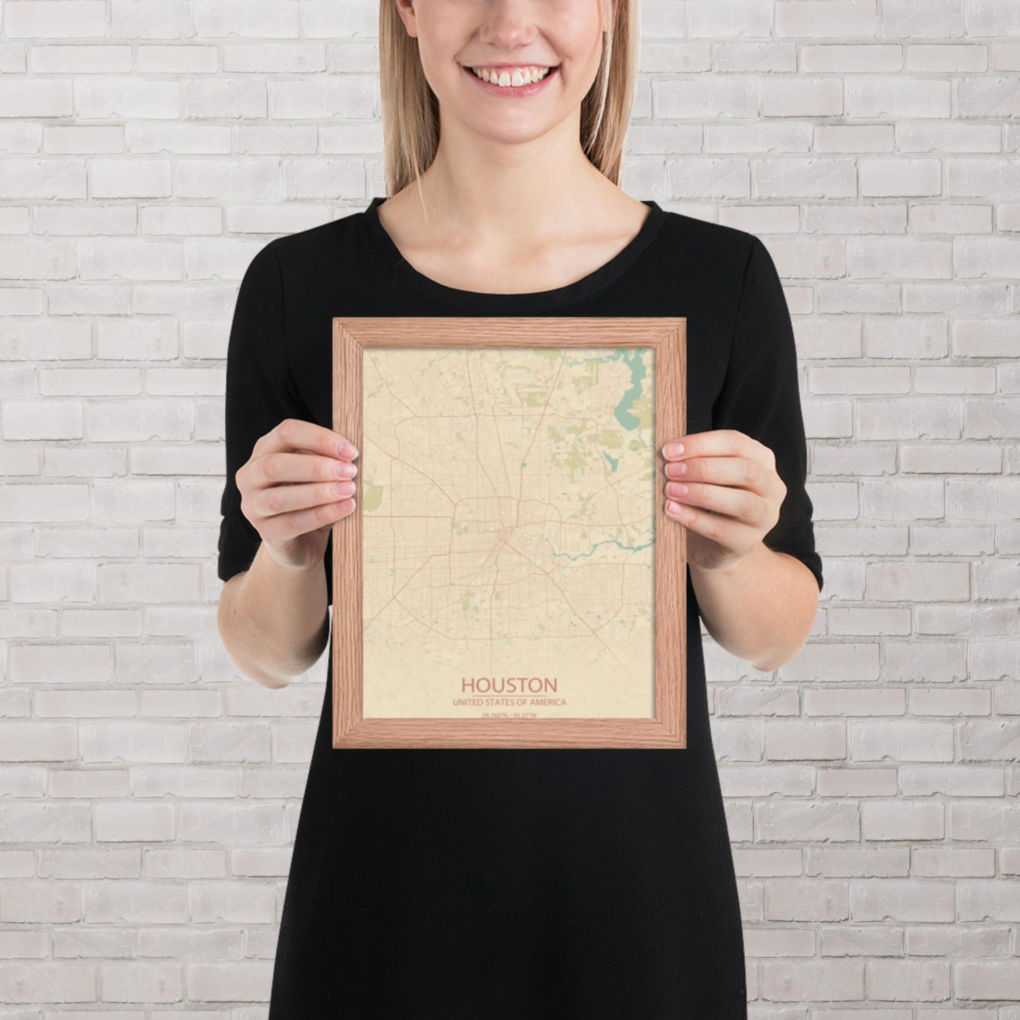 Houston Vintage Style Framed Map