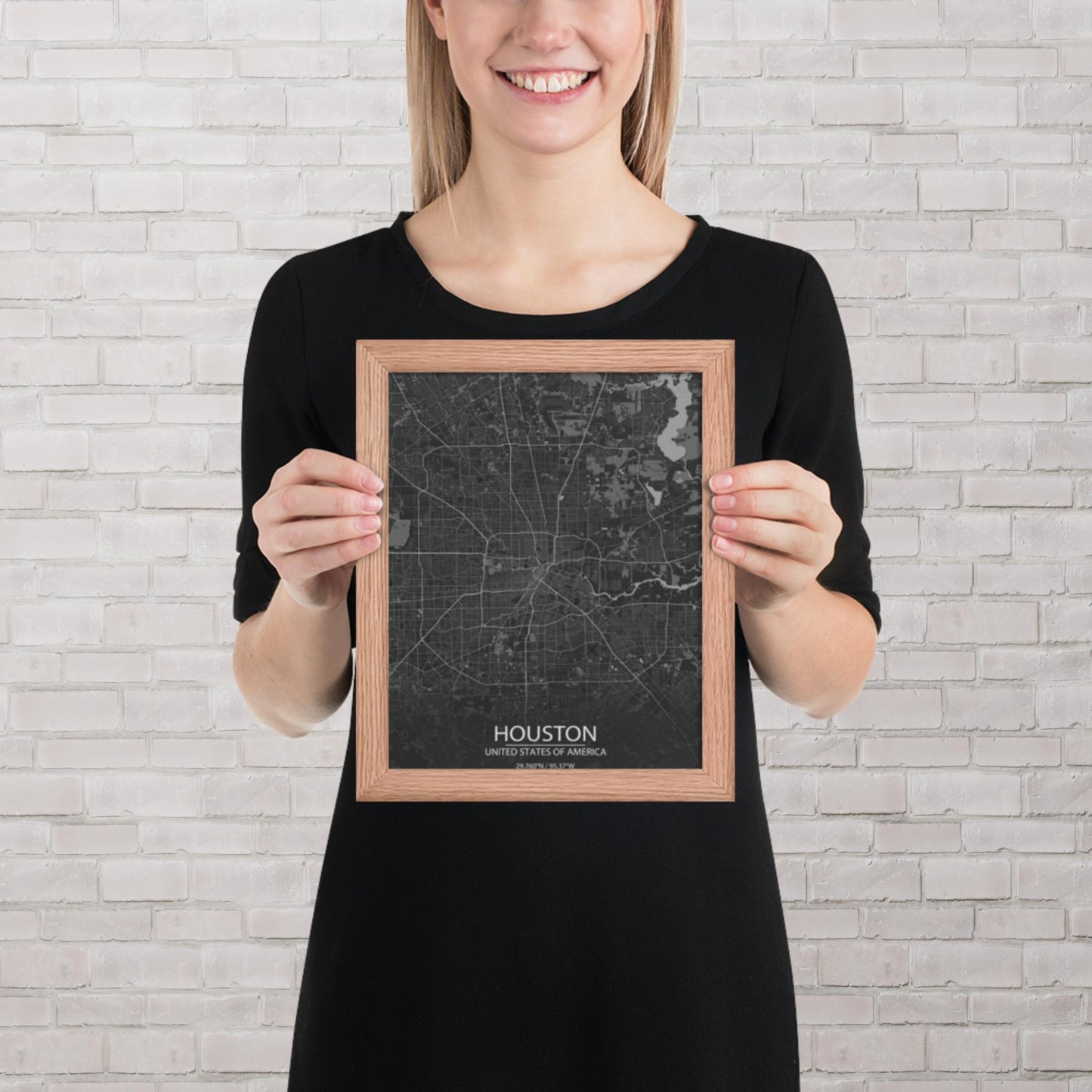 Houston Dark Grey Framed Map