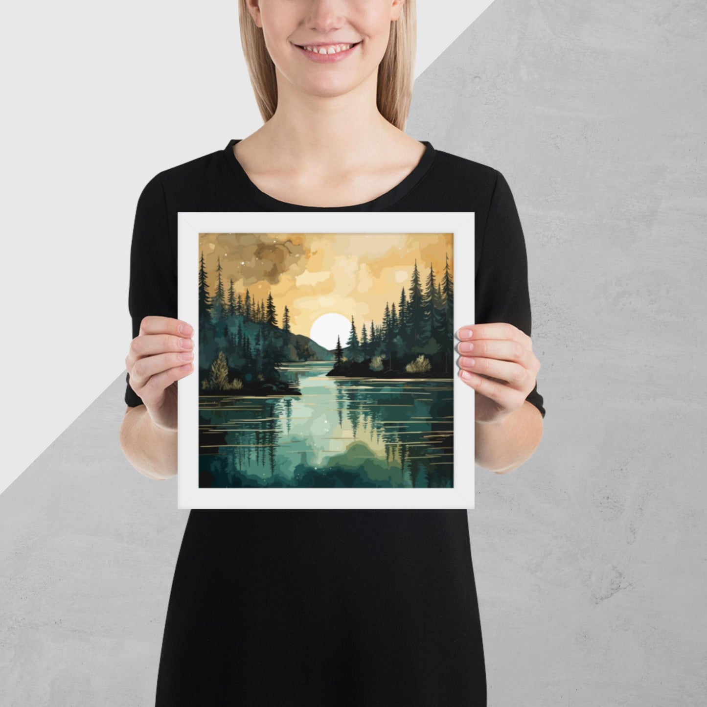 Forest Lake Sunset Framed Poster