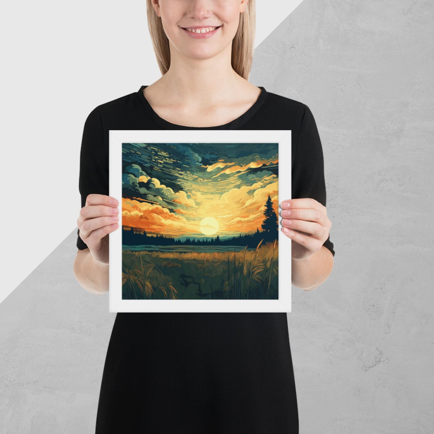 Crop Field Sunset Framed Poster