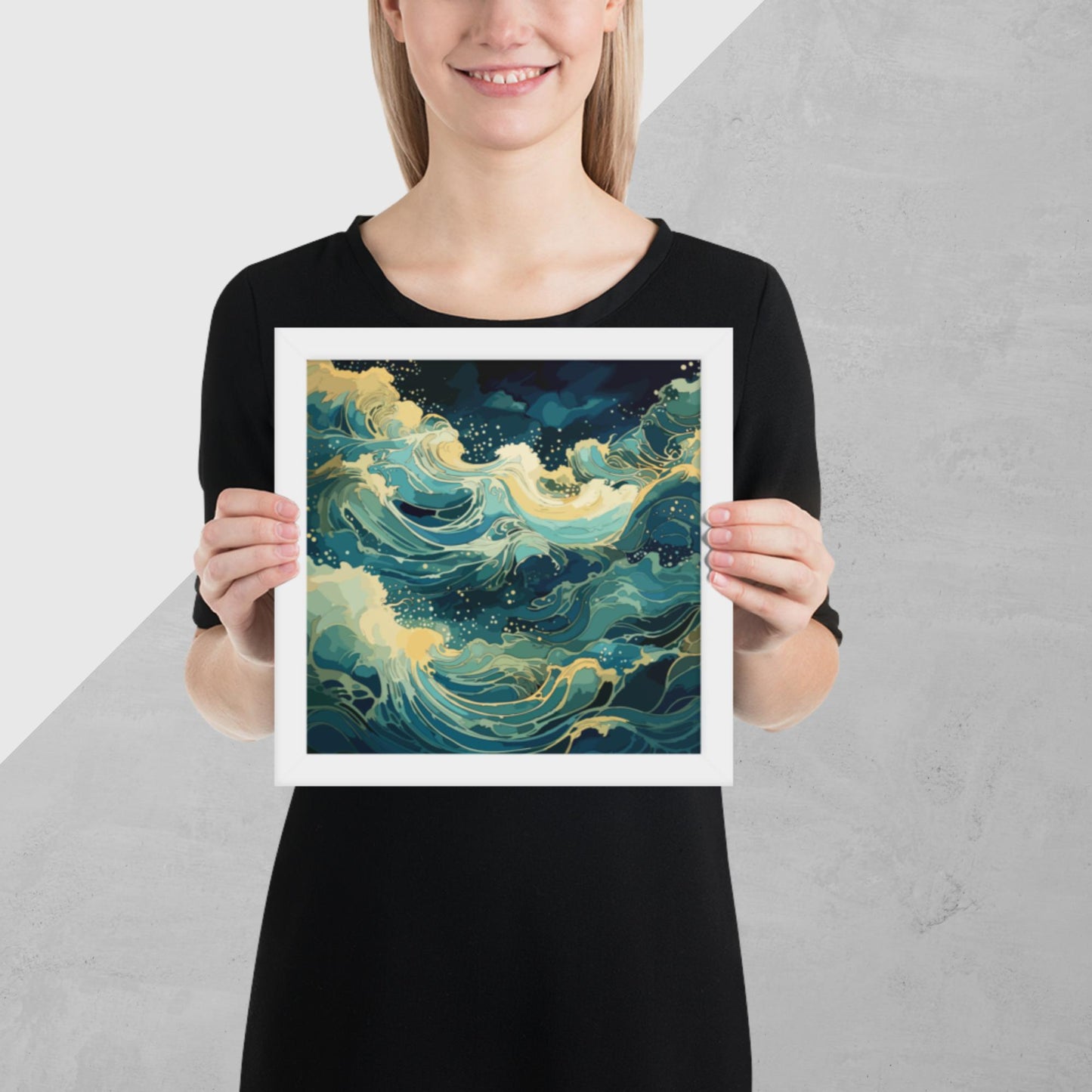 Nighttime Ocean Waves Framed Poster