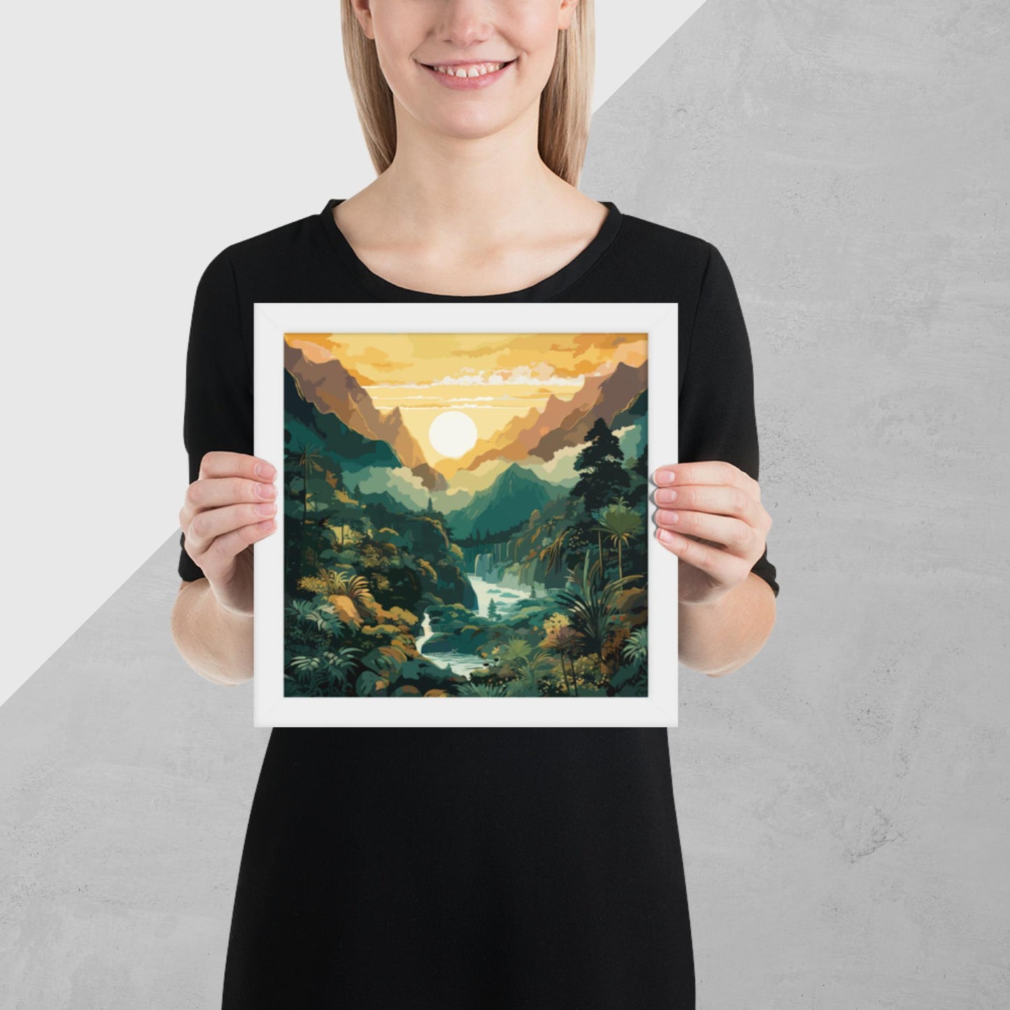 Mountainous Rainforest River Framed Poster