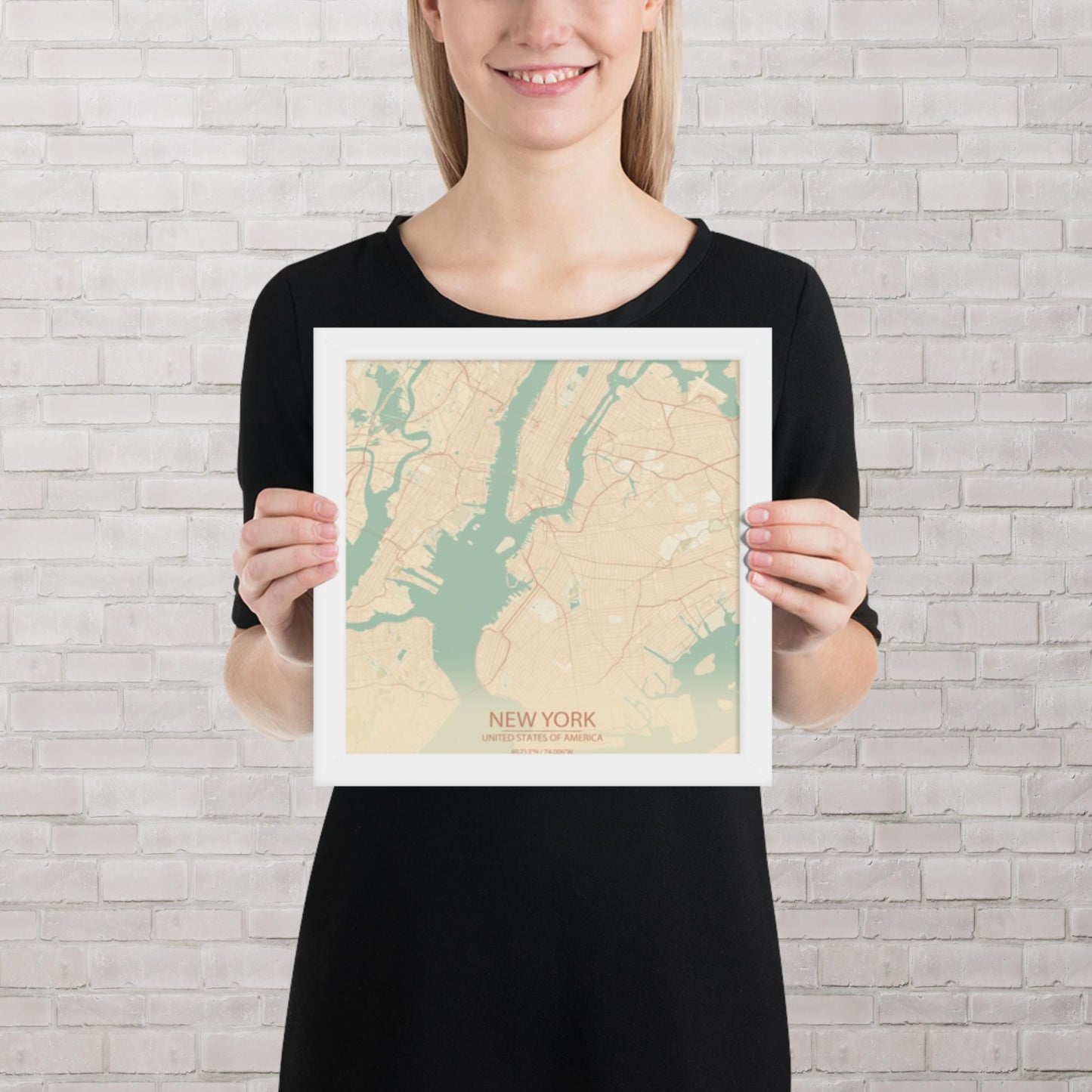 New York Vintage Style Framed Map