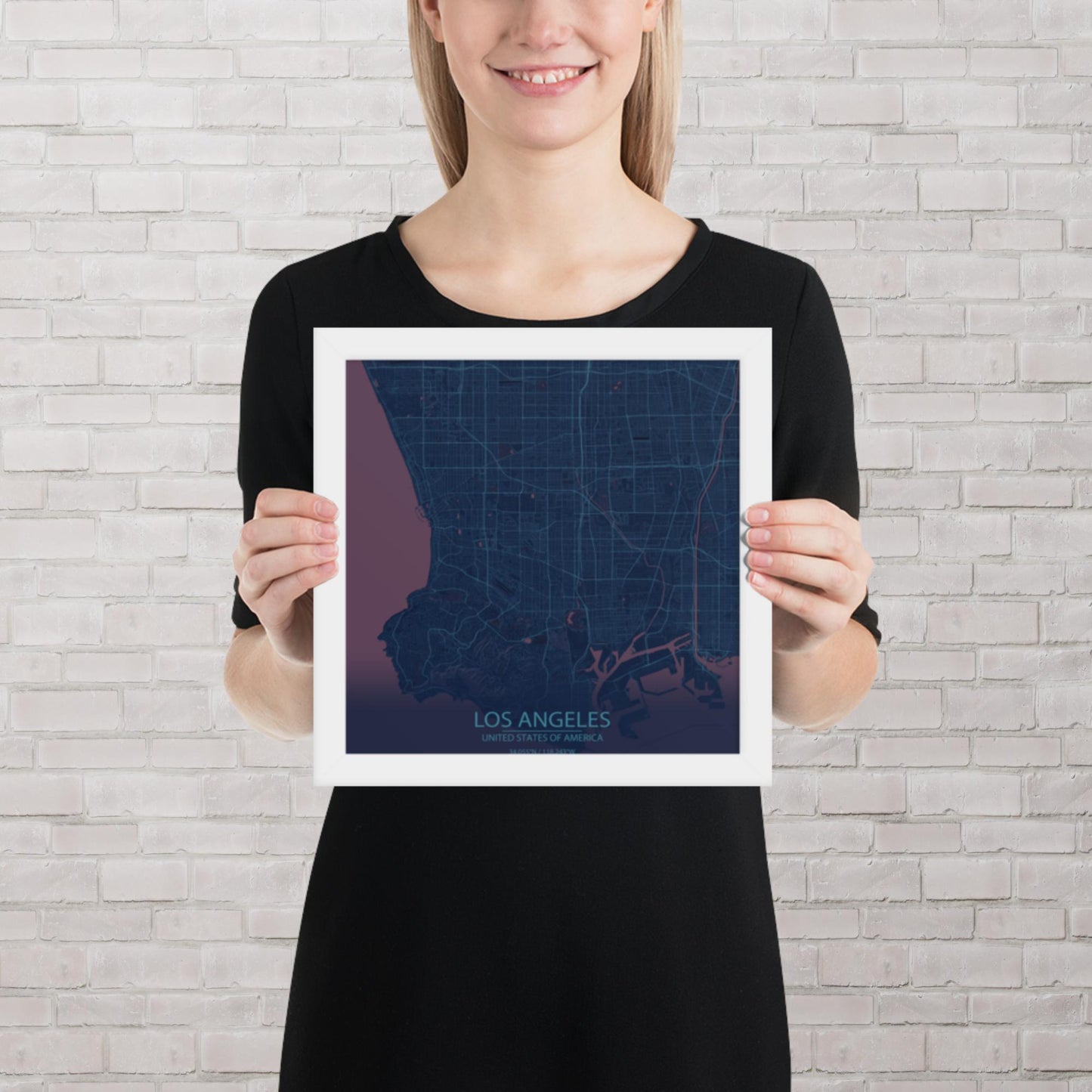 Los Angeles Blue and Purple Framed Map