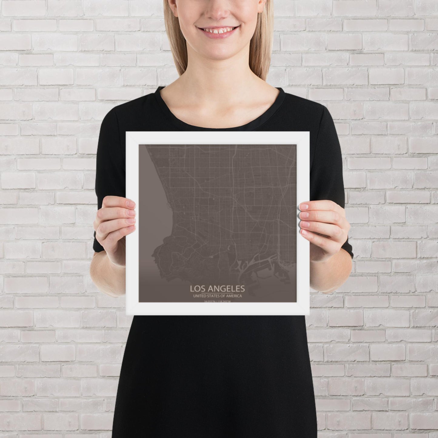 Los Angeles Brown and Grey Framed Map