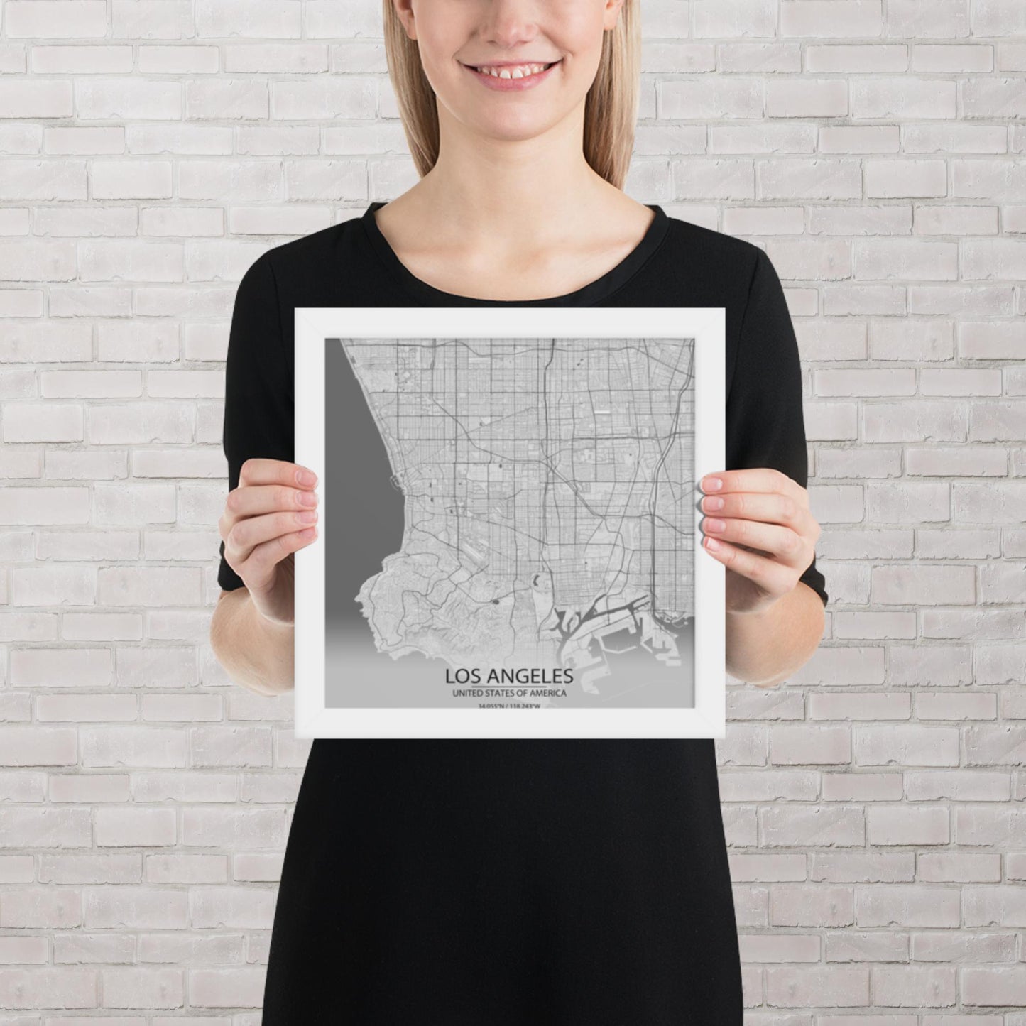 Los Angeles Light Grey Framed Map