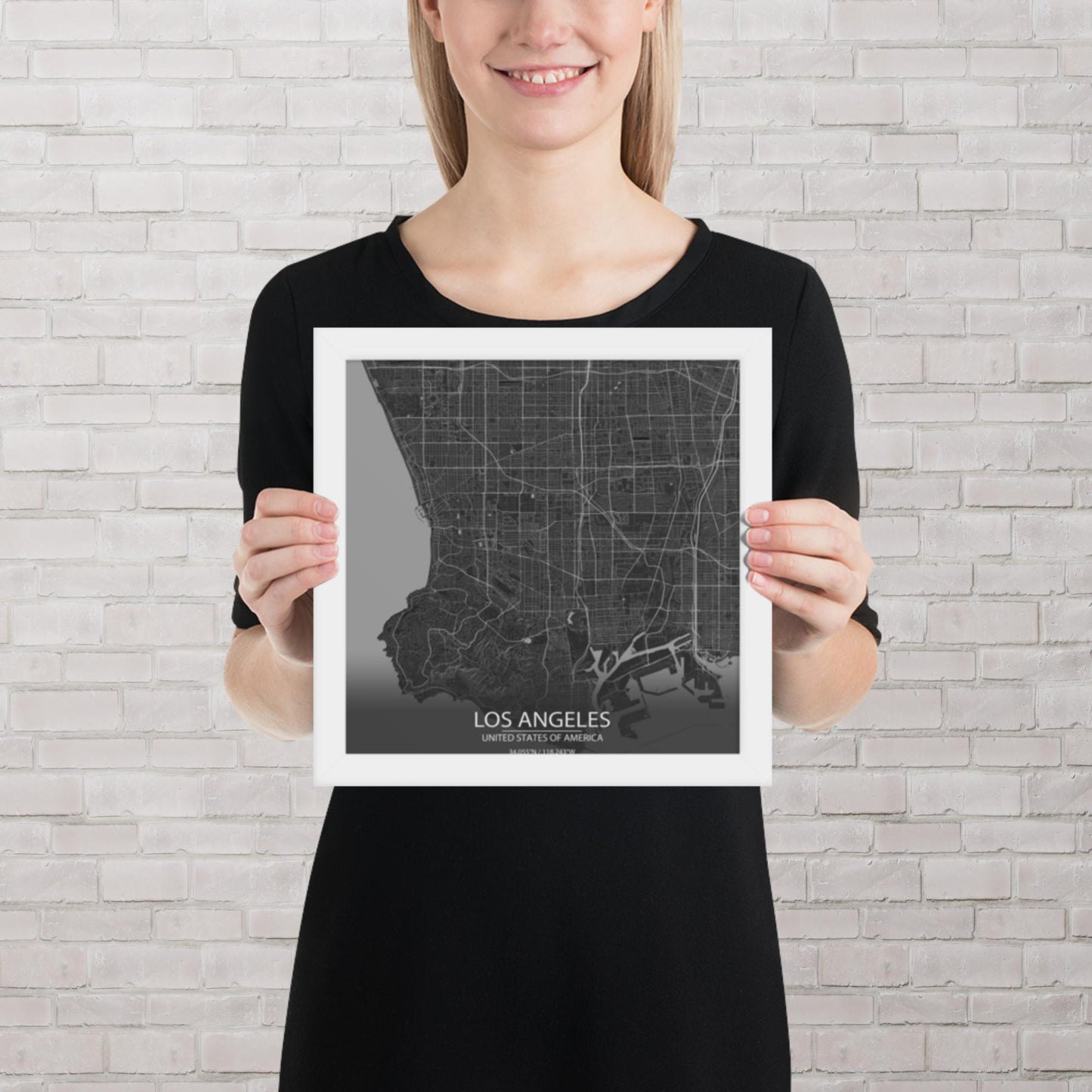 Los Angeles Dark Grey Framed Map