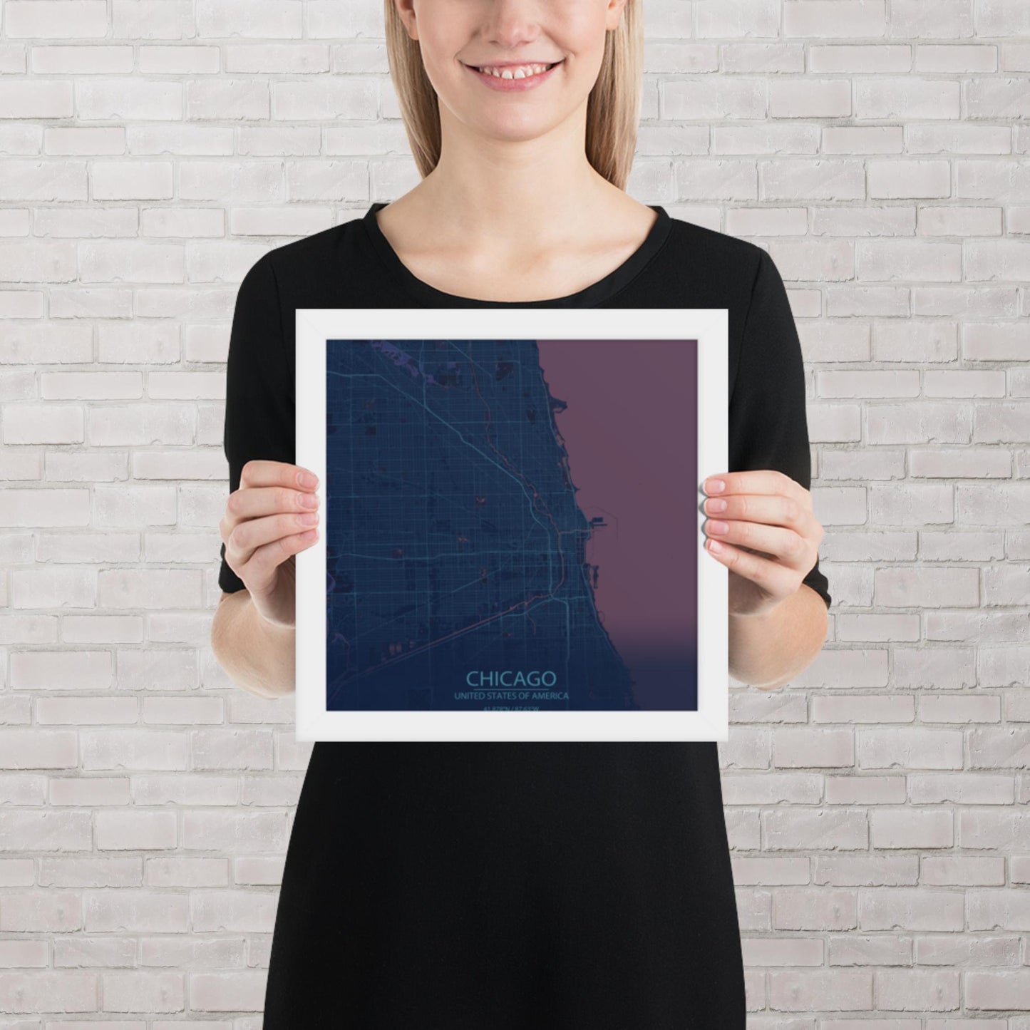 Chicago Blue and Purple Framed Map