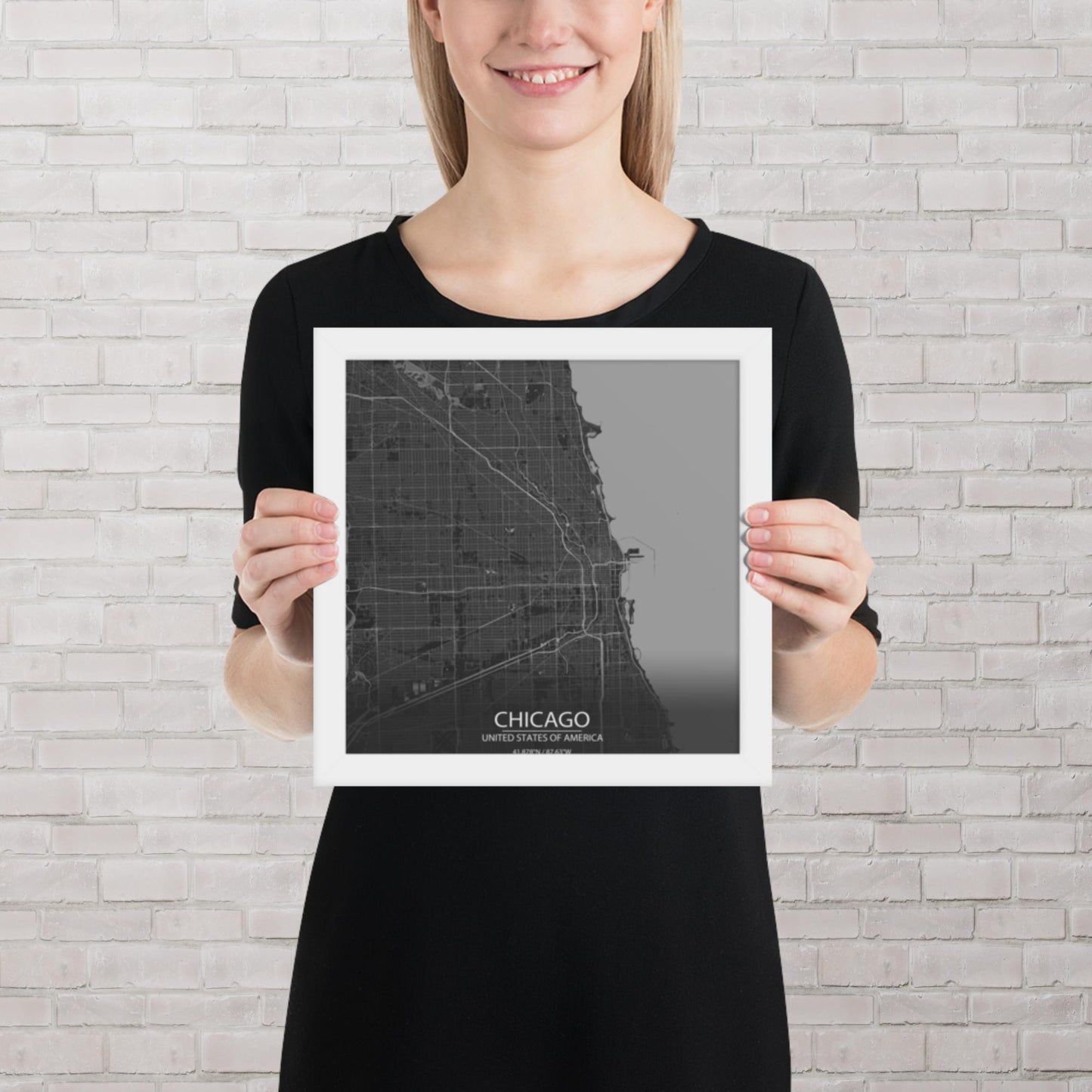 Chicago Dark Grey Framed Map