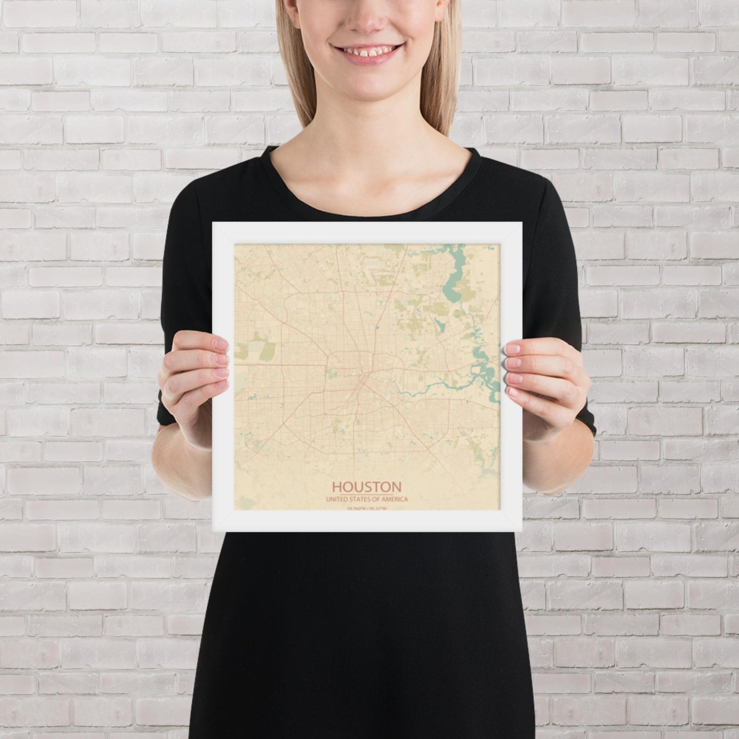 Houston Vintage Style Framed Map