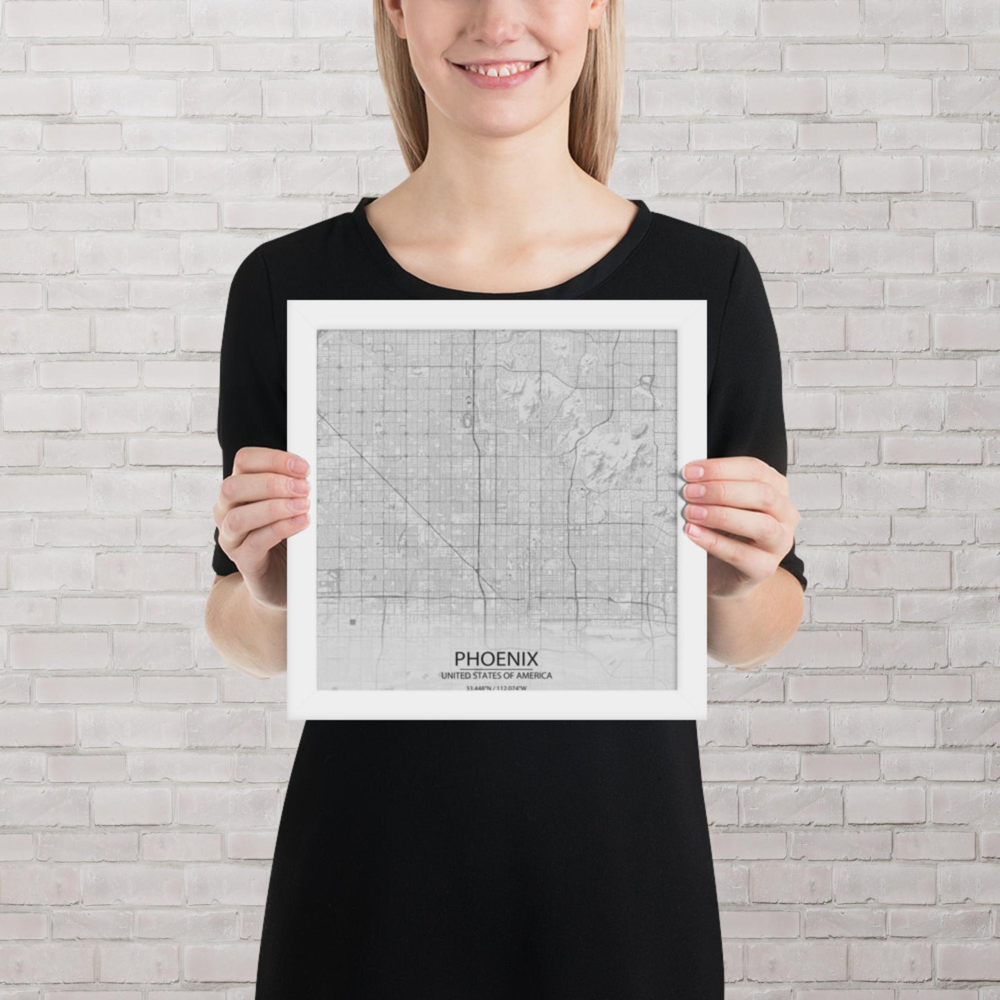 Phoenix Light Grey Framed Map