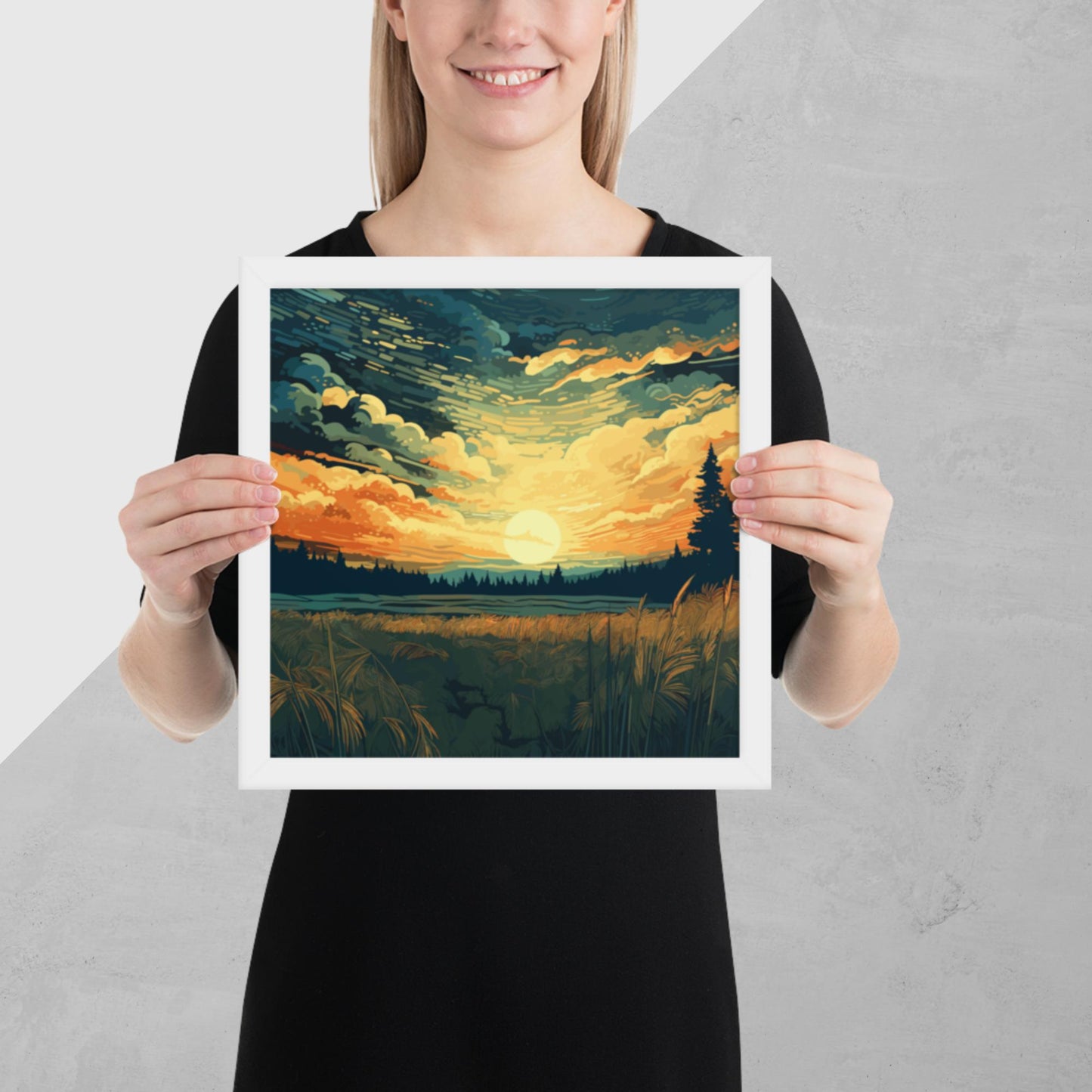 Crop Field Sunset Framed Poster