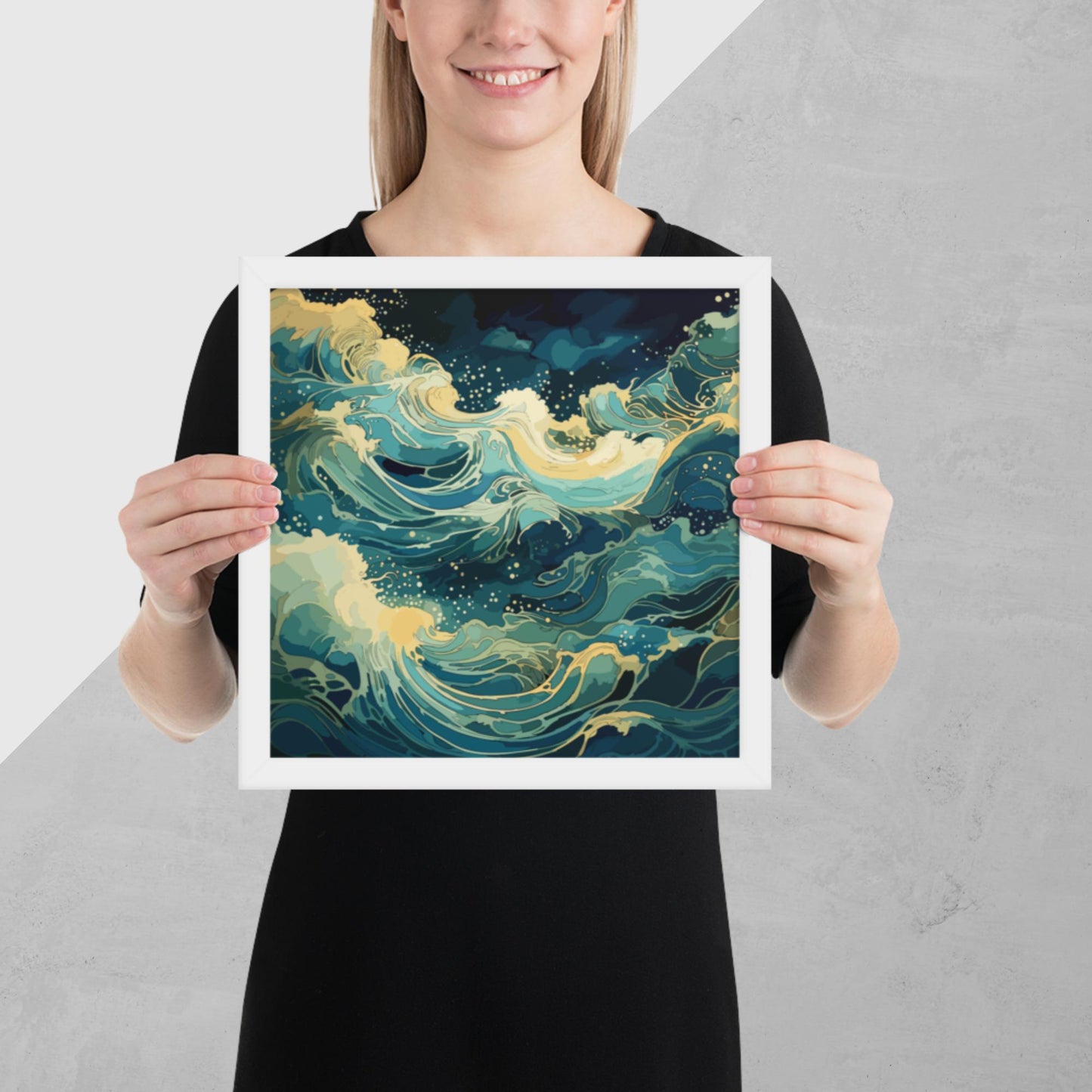 Nighttime Ocean Waves Framed Poster