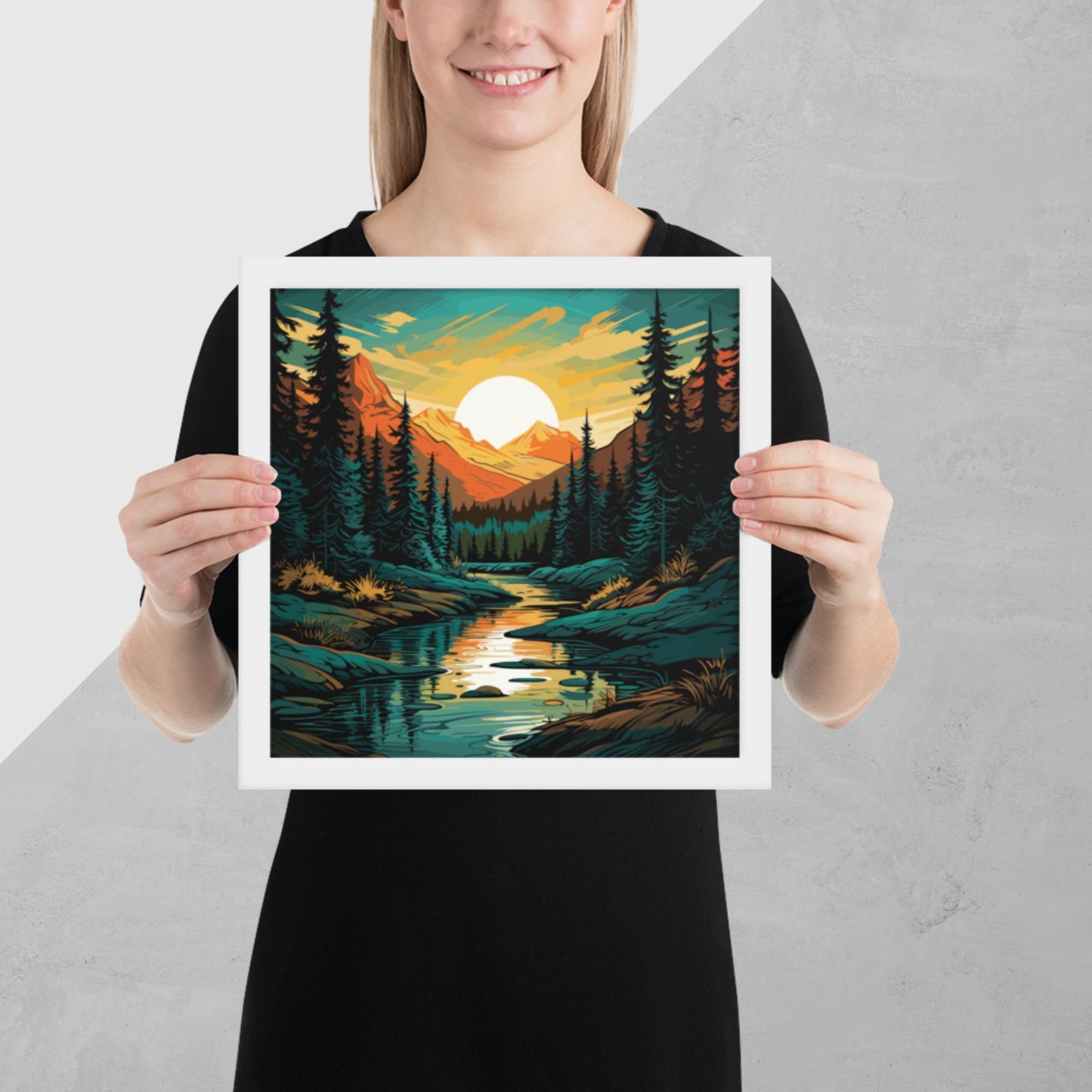 Forest Mountain River Framed Poster
