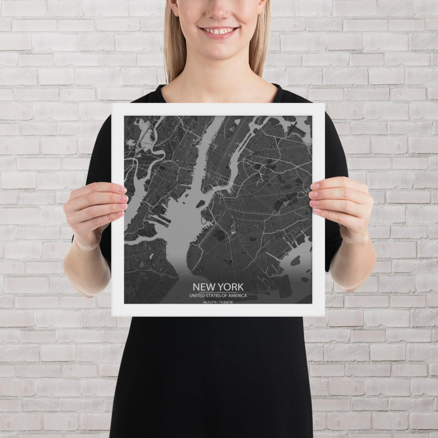 New York Dark Grey Framed Map