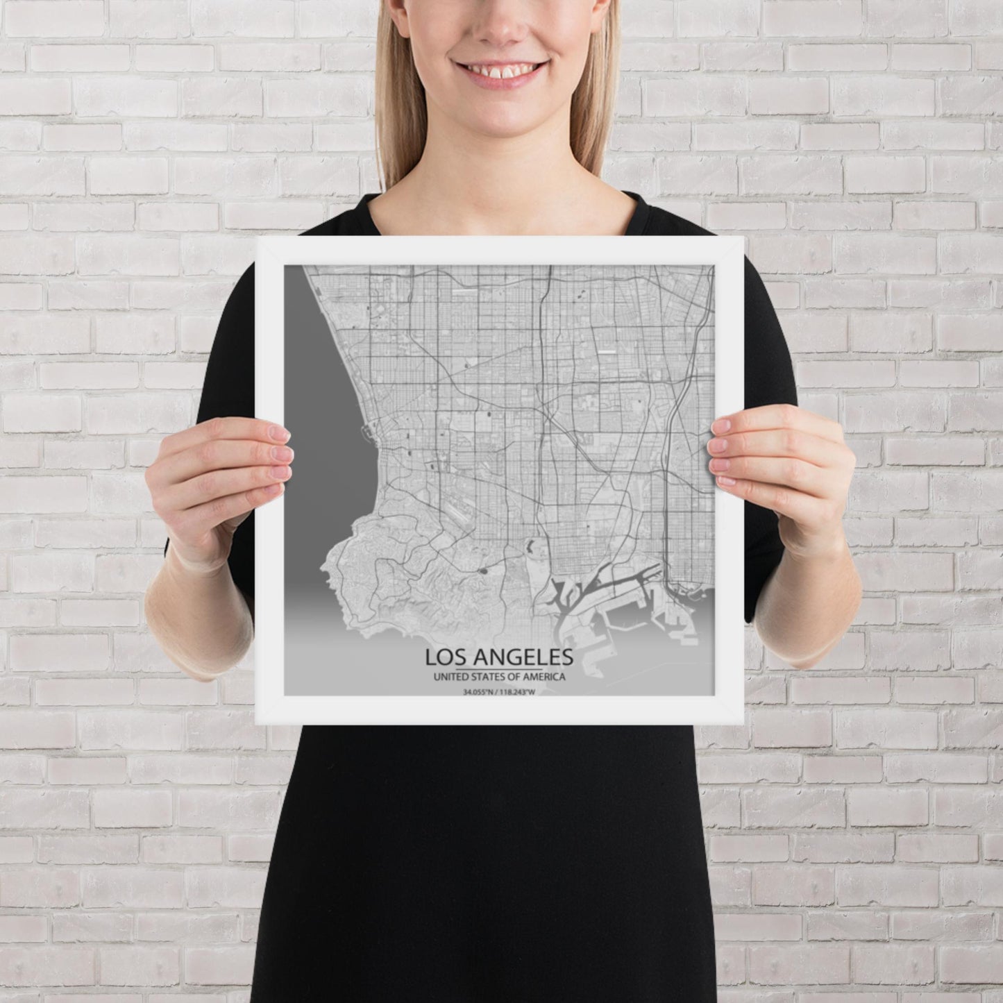 Los Angeles Light Grey Framed Map