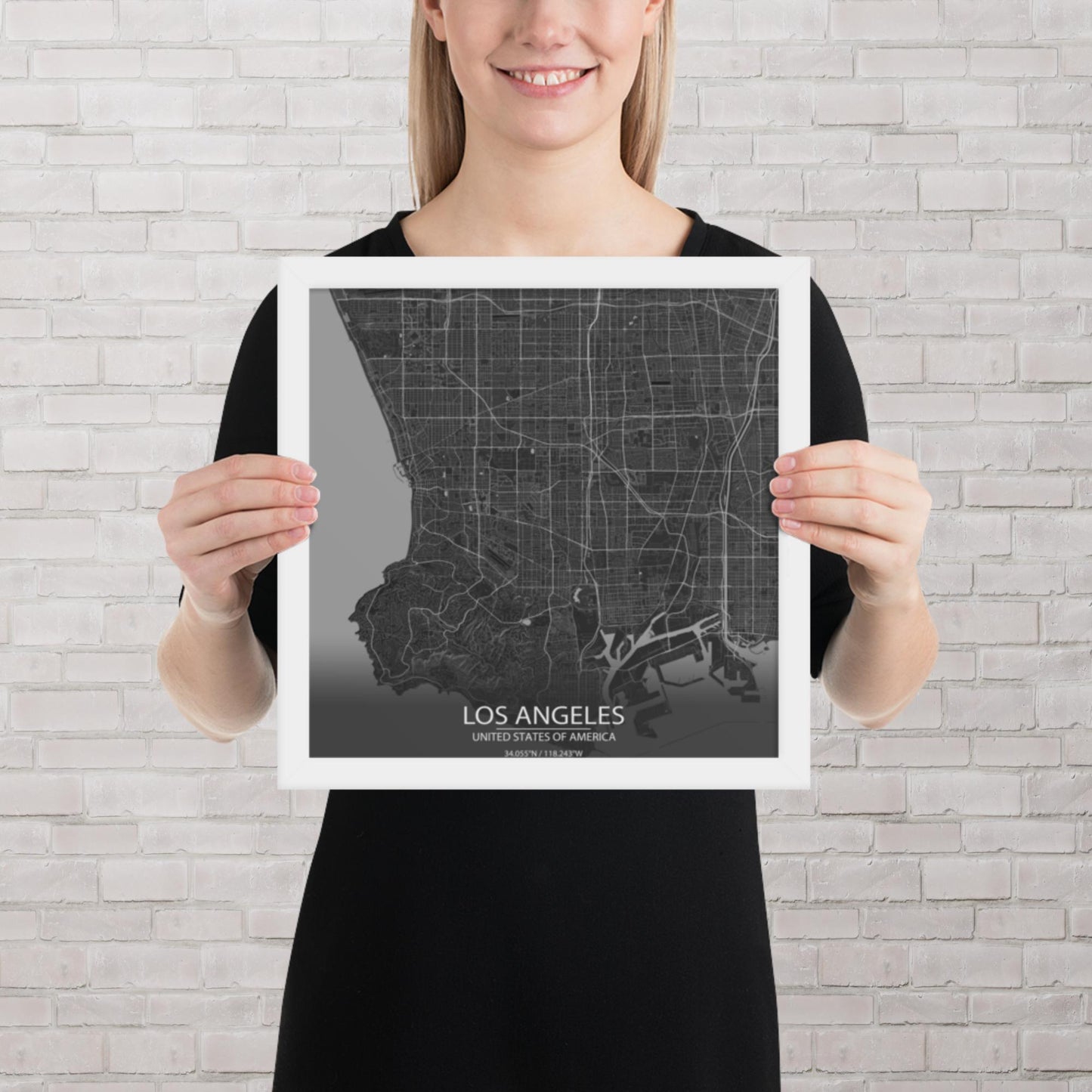 Los Angeles Dark Grey Framed Map