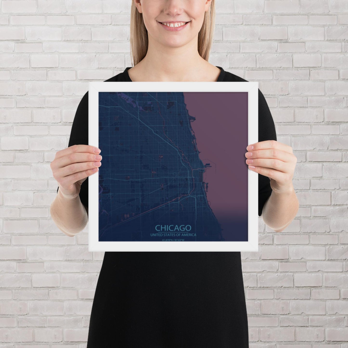 Chicago Blue and Purple Framed Map