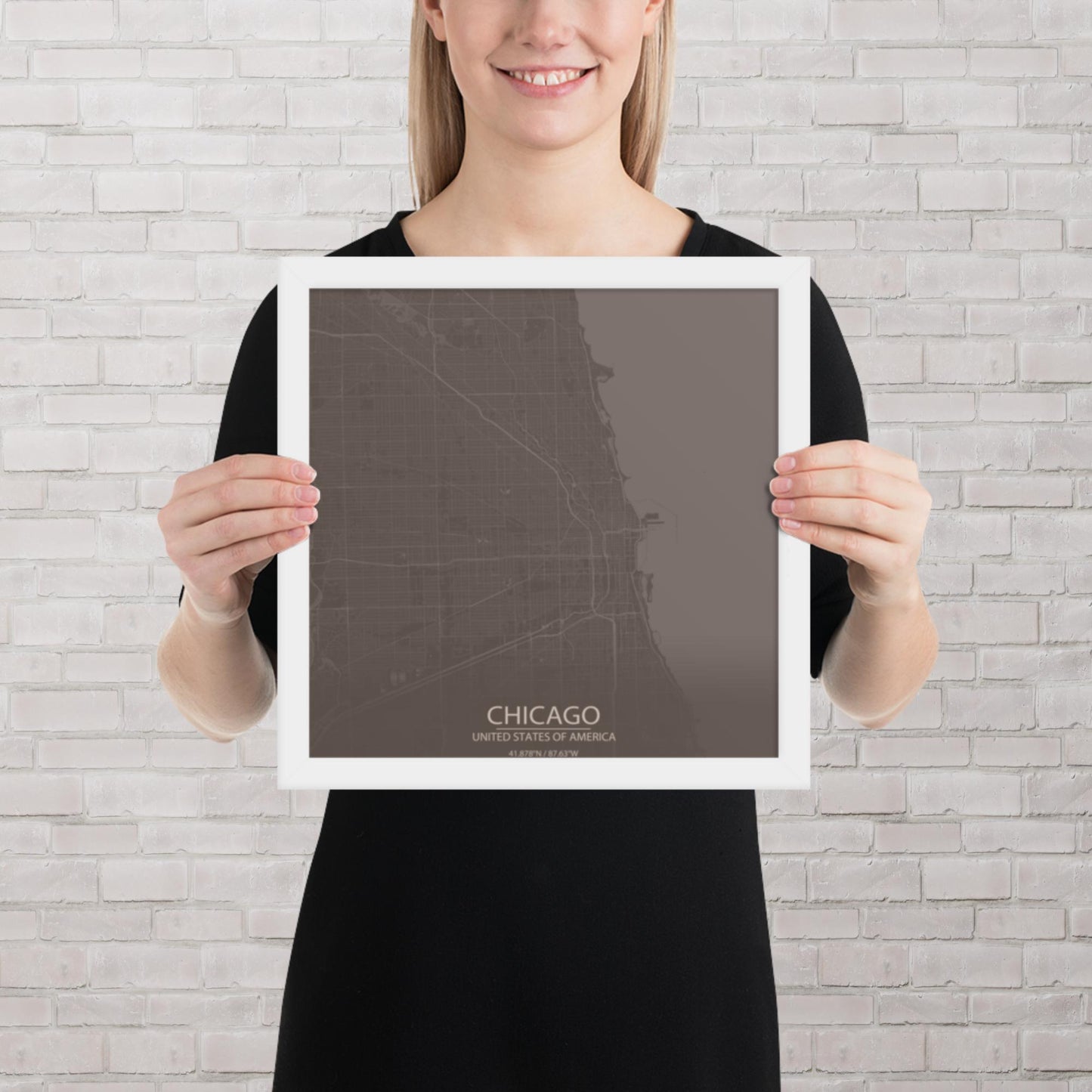 Chicago Brown and Grey Framed Map