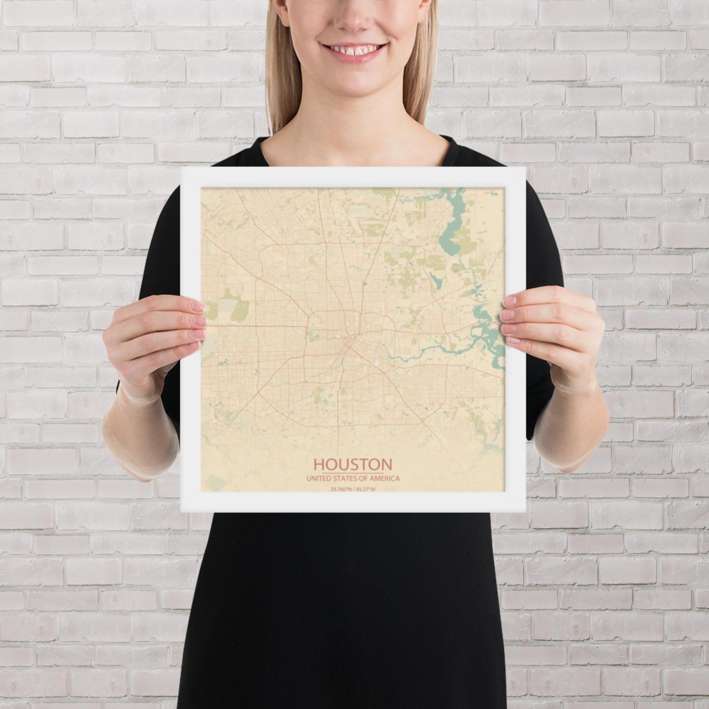 Houston Vintage Style Framed Map