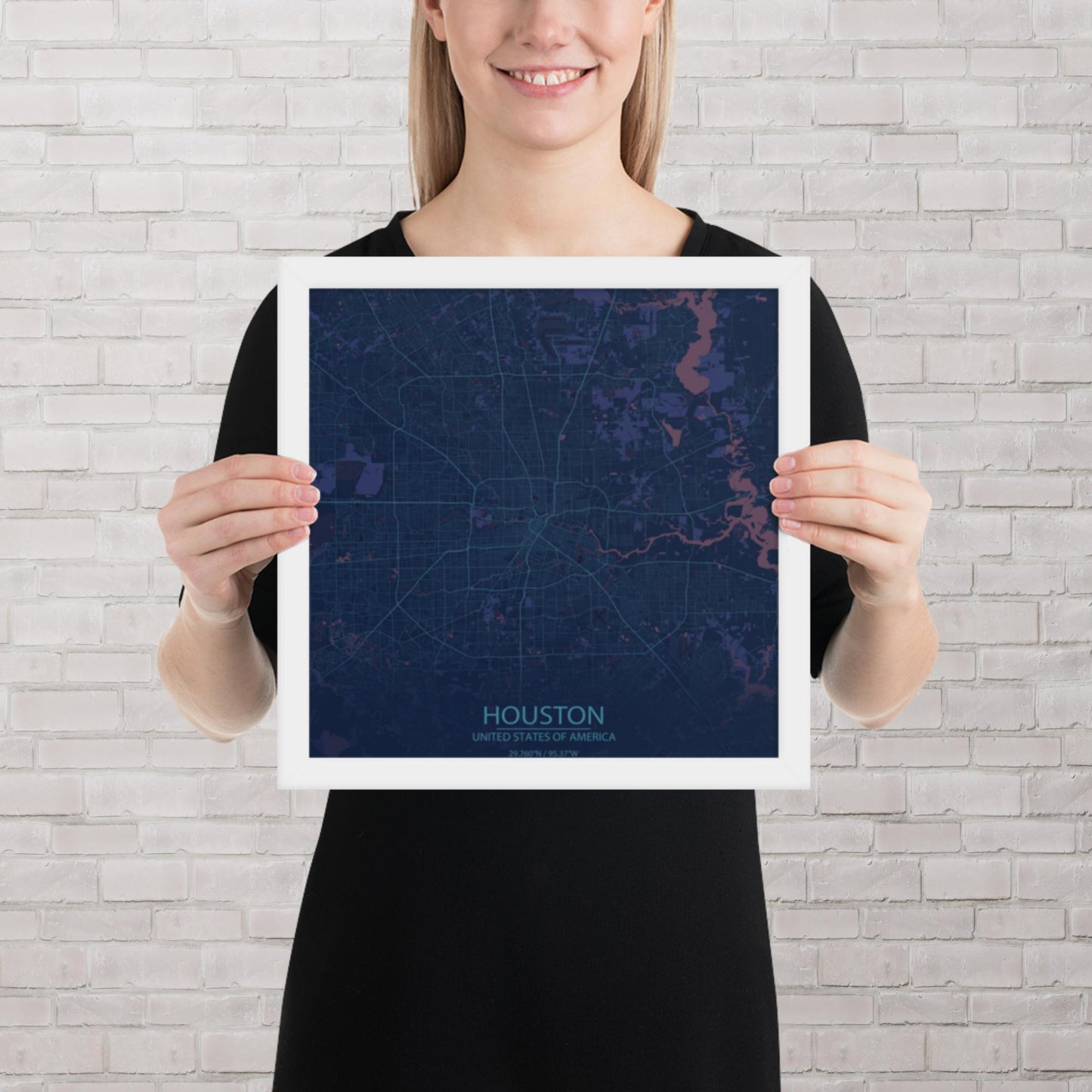 Houston Blue and Purple Framed Map