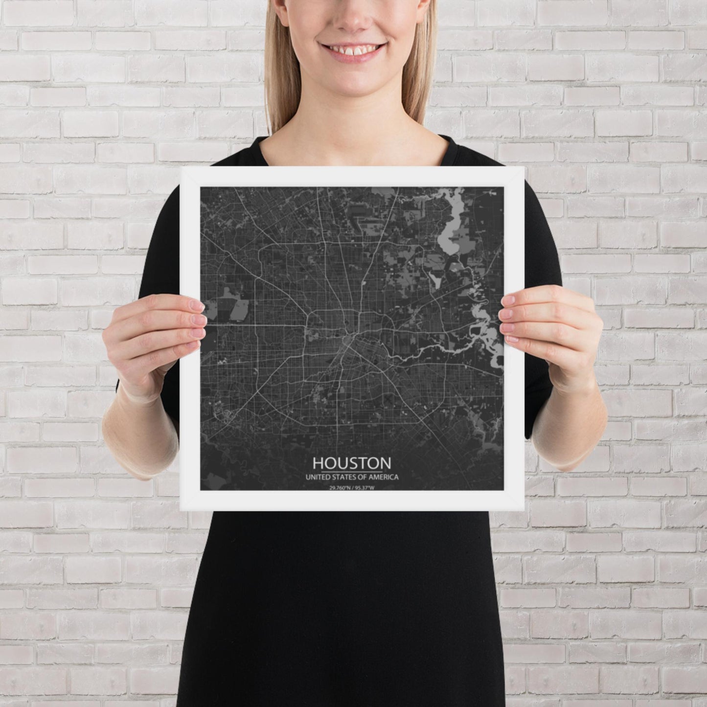 Houston Dark Grey Framed Map