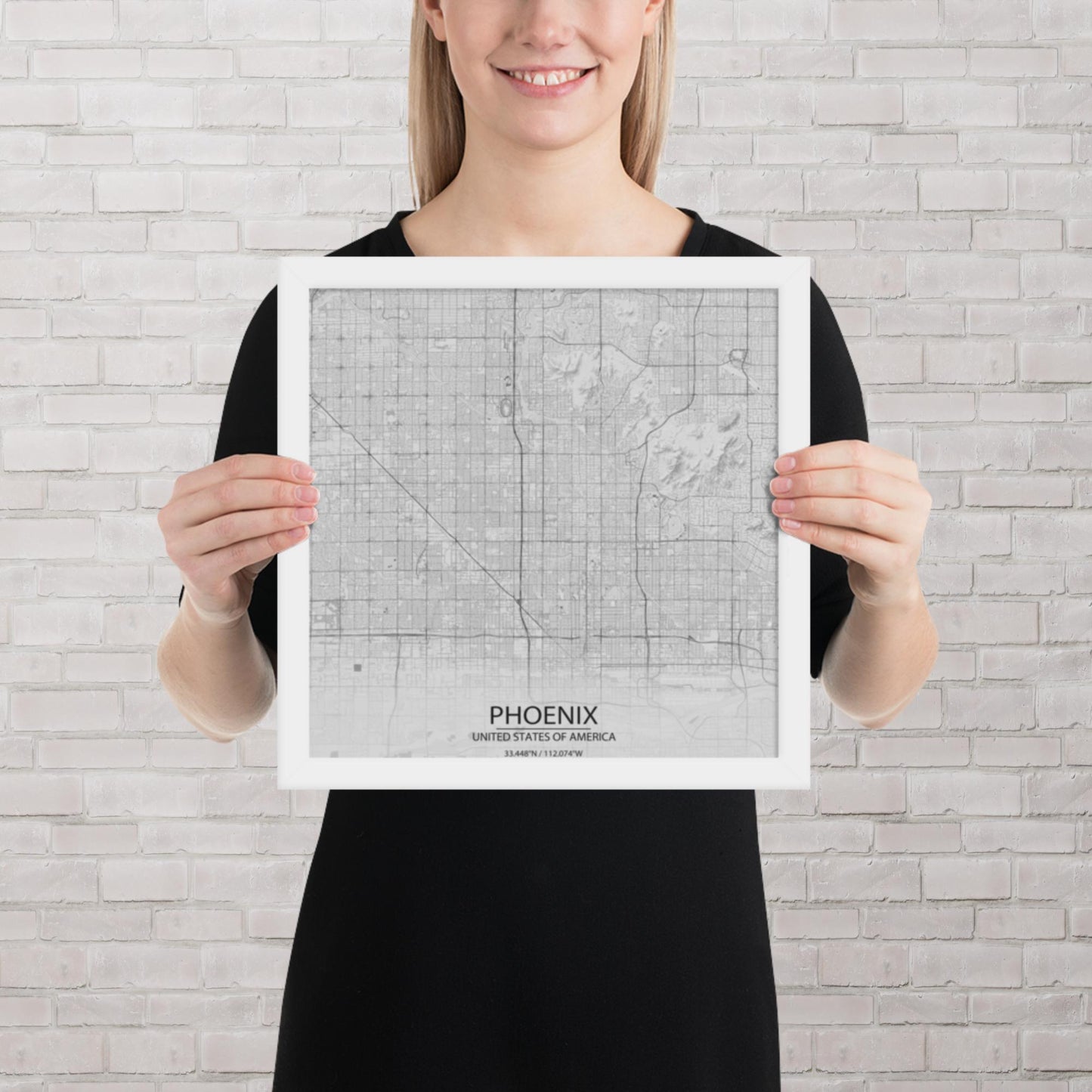 Phoenix Light Grey Framed Map
