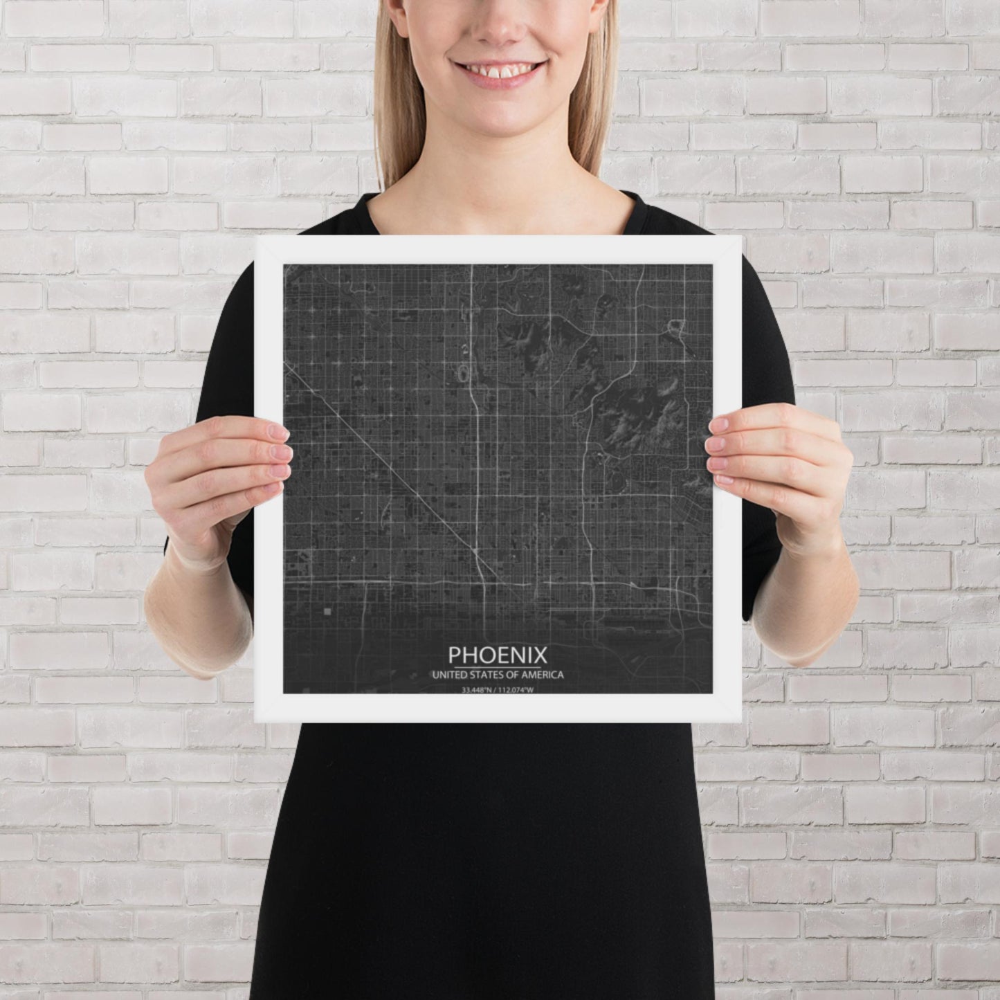 Phoenix Dark Grey Framed Map